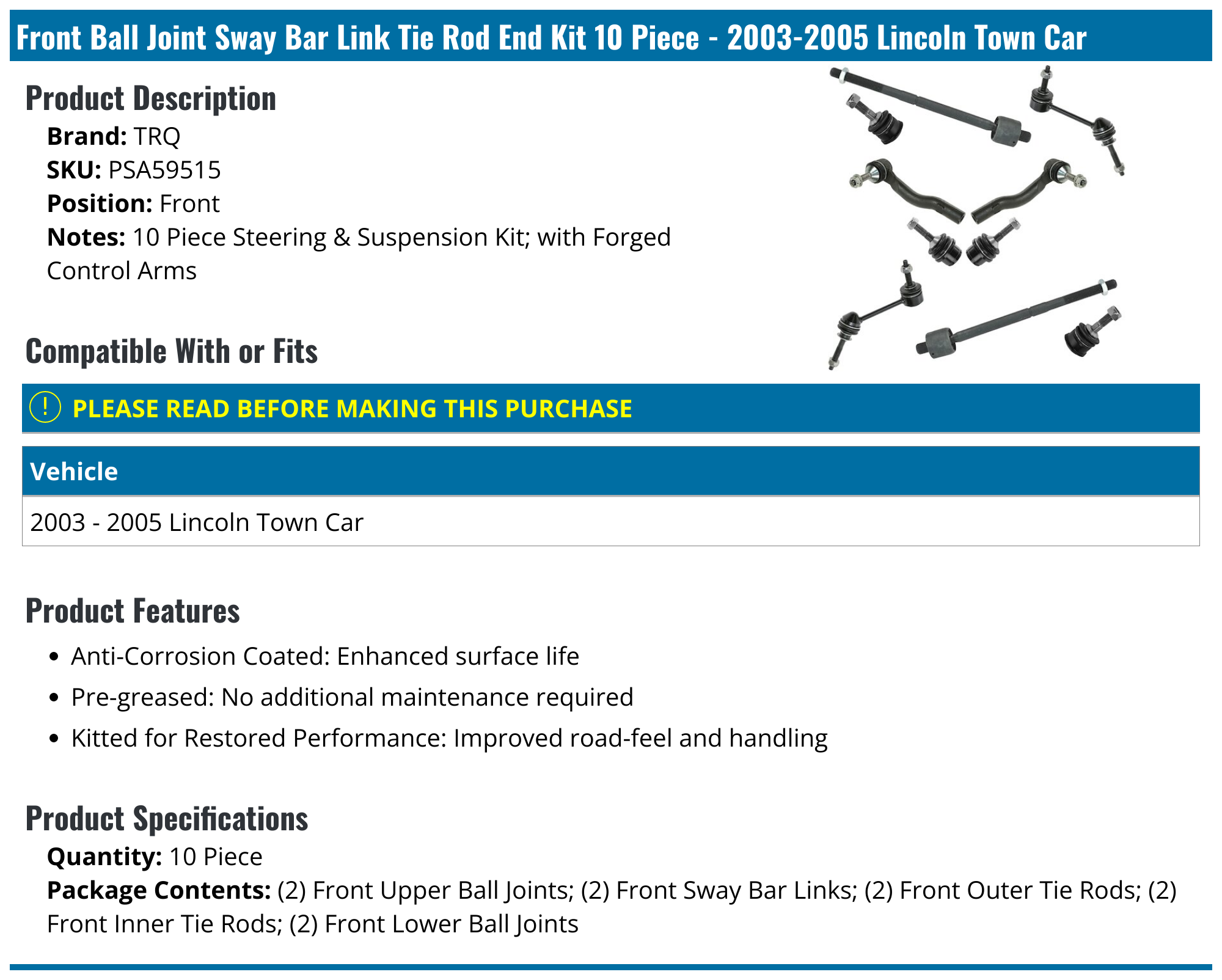 20032005 Lincoln Town Car Ball Joint TRQ PSA59515 Front