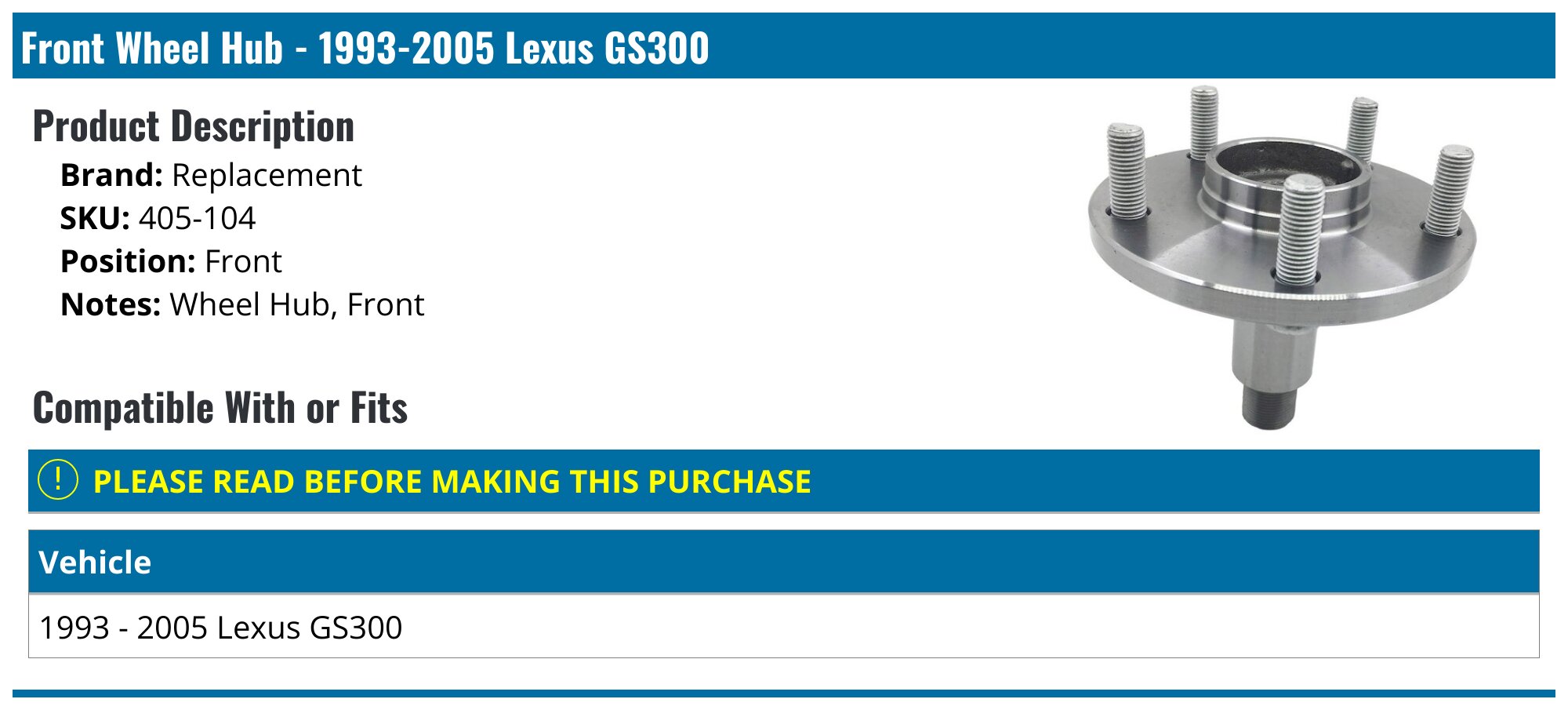 Front Wheel Hub (Left Or Right) By AM Autoparts For Lexus GS300 GS400 GS430 SC300 SC400 SC430 & Toyota Supra