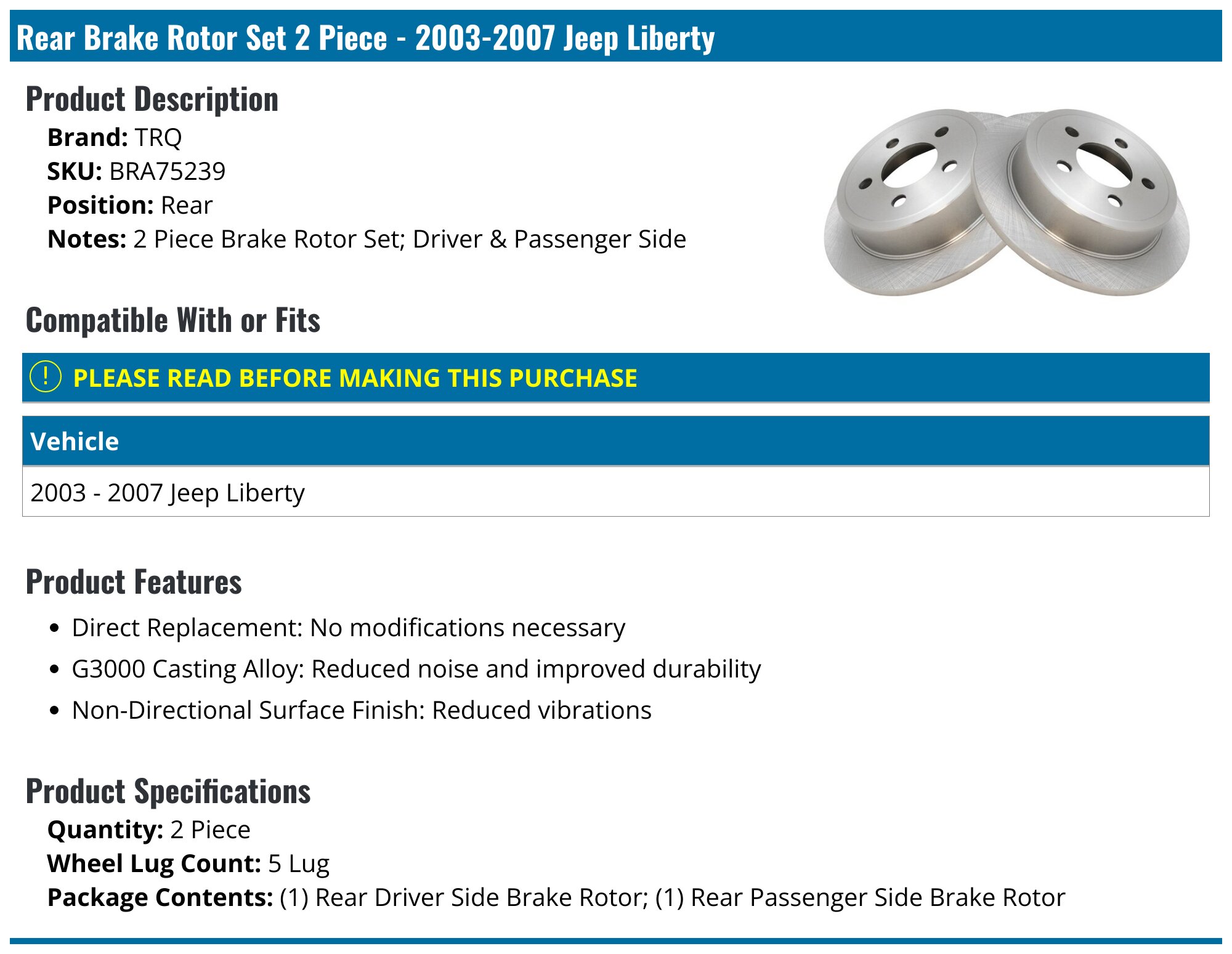 Front Dsc Brake Rotors For Dodge Durango 2004-2006 Ram 1500 2002 2003