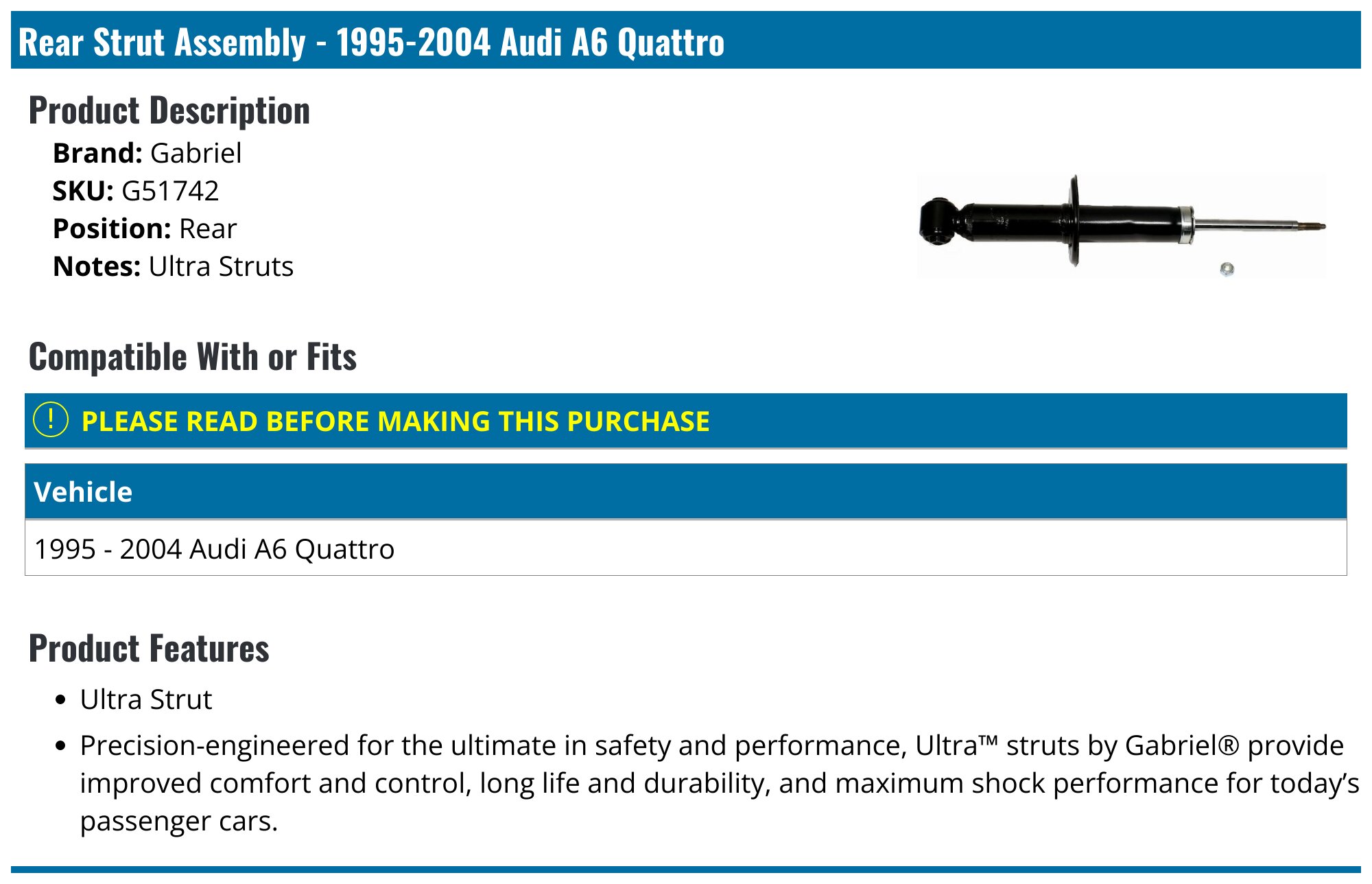 Front Complete Strut & Coil Spring Assemblies For 00-04 Audi A6 Quattro – Pair (Driver & Passenger)