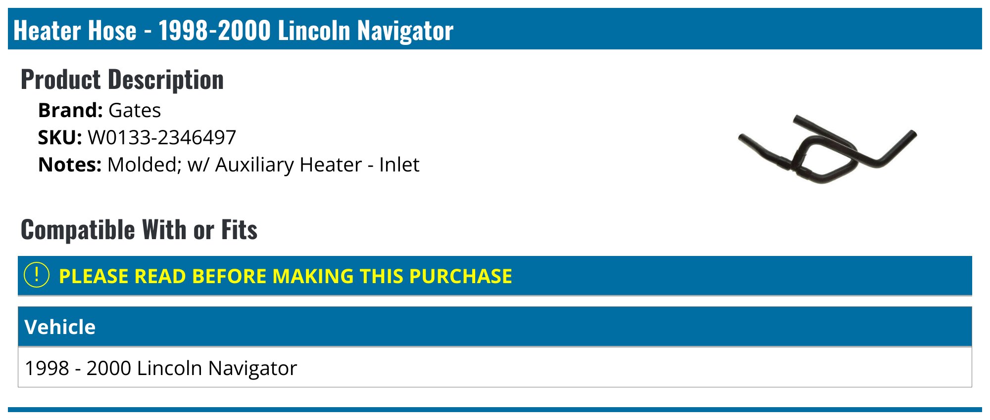 19982000 Lincoln Navigator Heater Hose Gates W01332346497