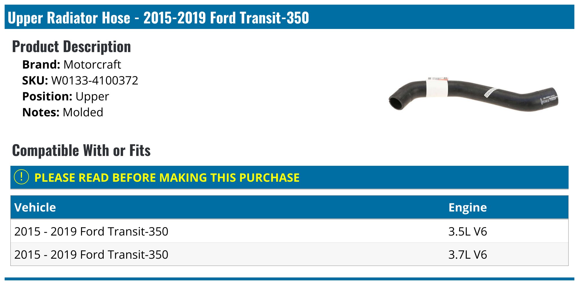 Black Radiator Coolant Hose For Ford Escape 2017 2019 Easy Installation