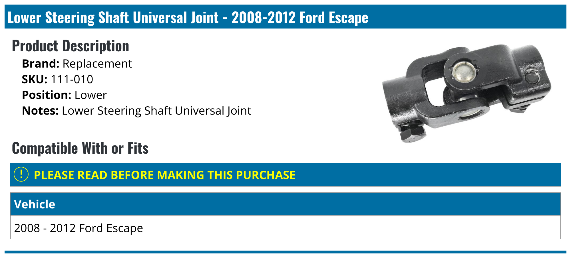 20082012 Ford Escape Steering Shaft Replacement 111010 Lower