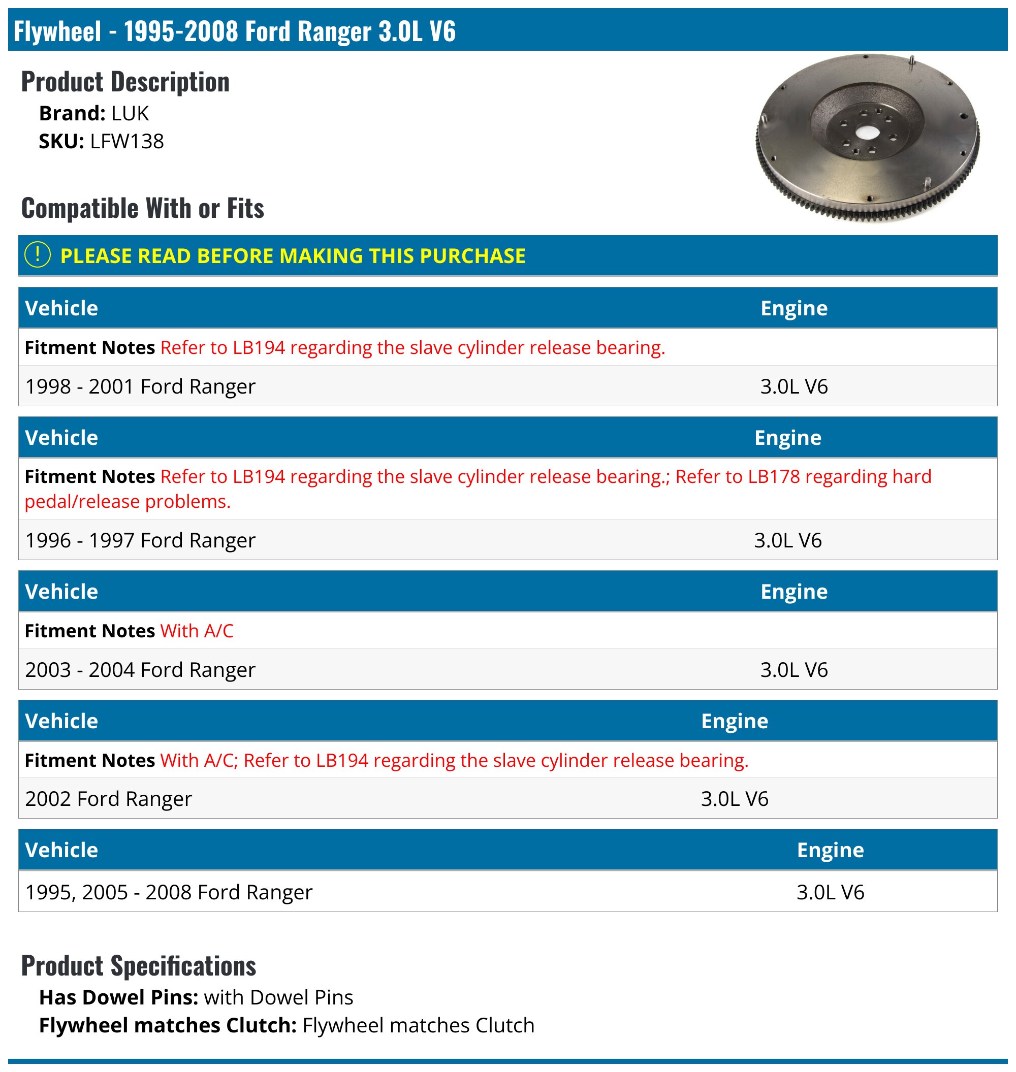 Ford Ranger Flywheel - Flywheels - LUK Sachs Perfection Autopart ...