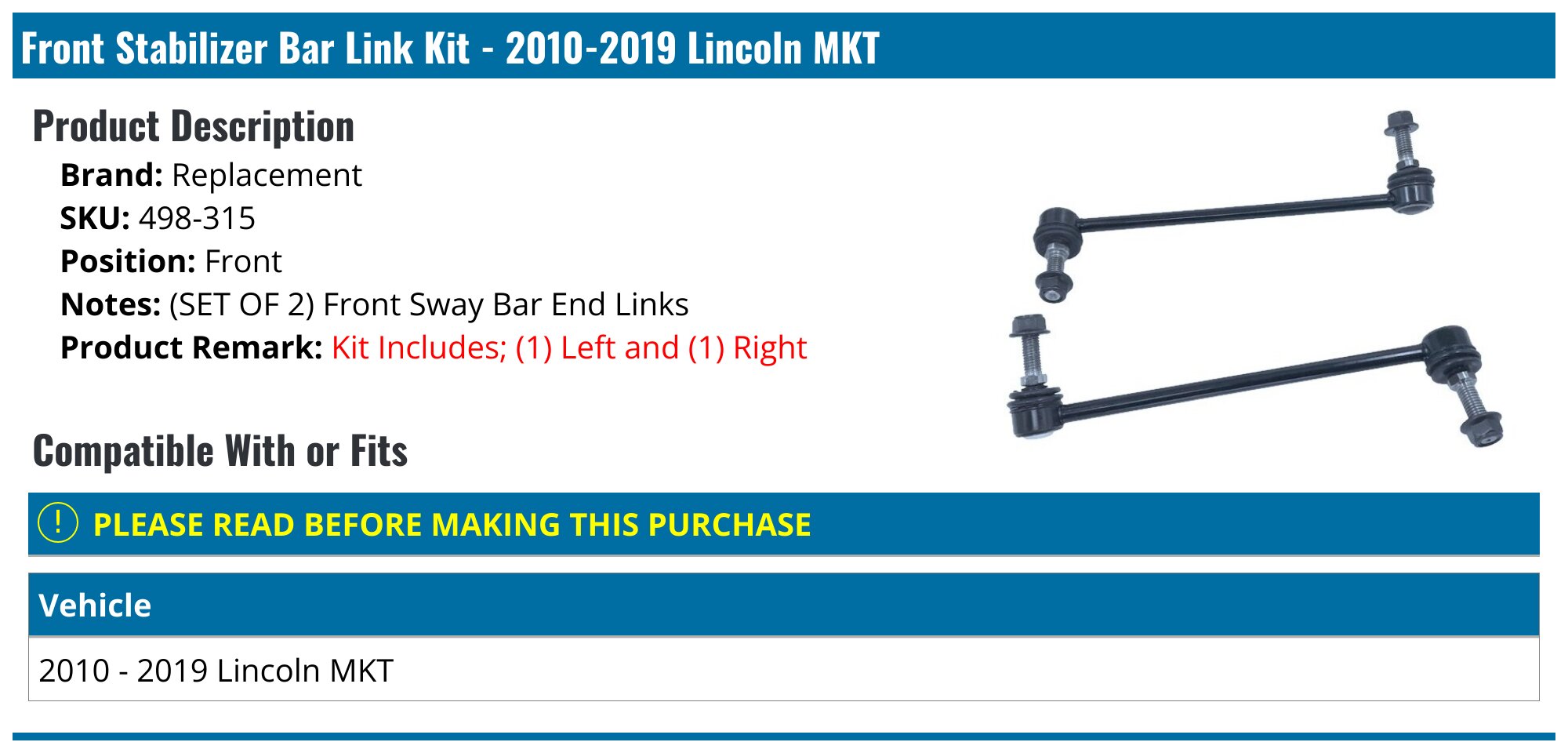 Rear Stabilizer Sway Bar End Link LH Left RH Right Pair for Ford Lincoln Mazda