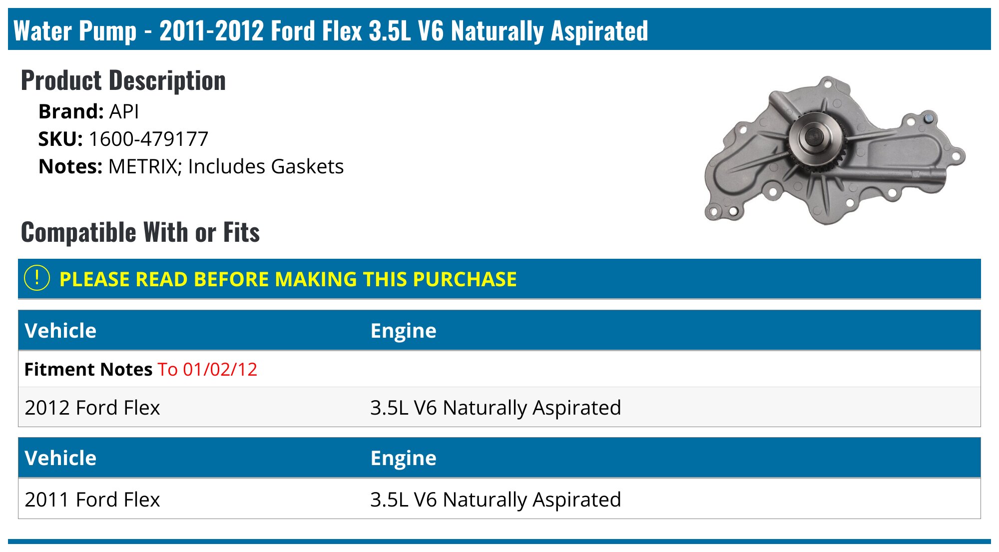 Ford Flex Water Pump