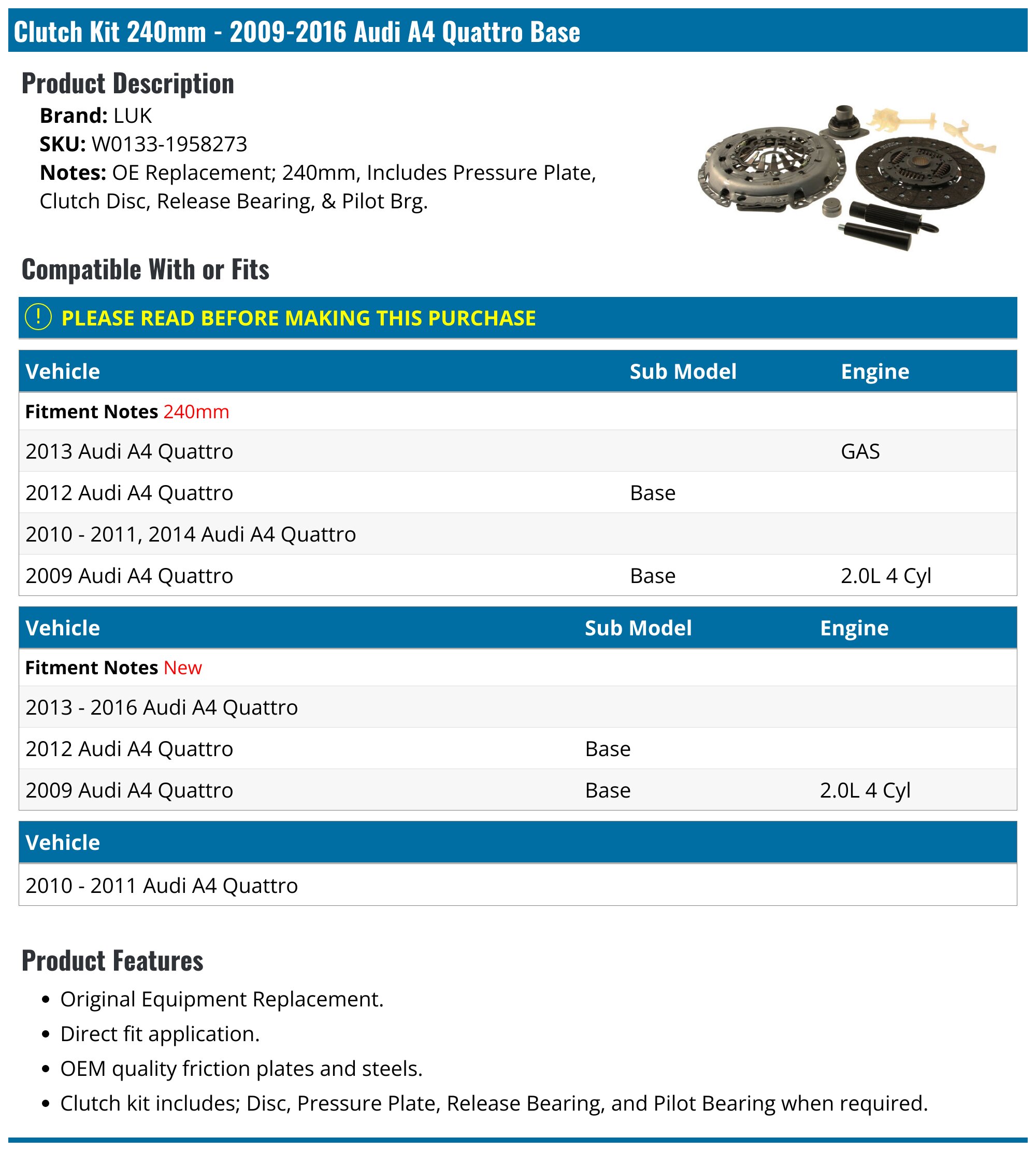 Transmission Clutch Kit Replacement for A4 2005-2008 L4 2.0L