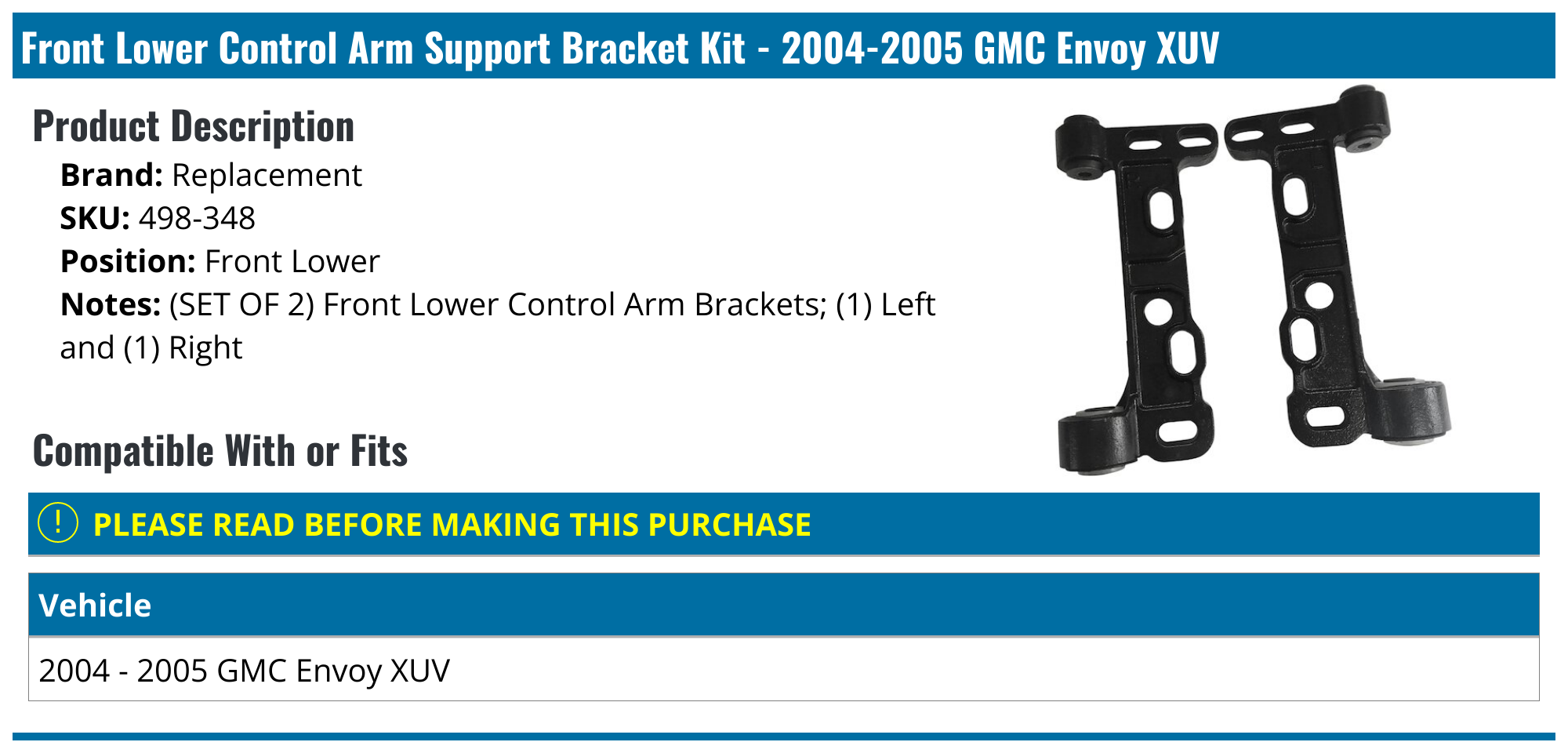 20042005 GMC Envoy XUV Control Arm Support Bracket Replacement 498