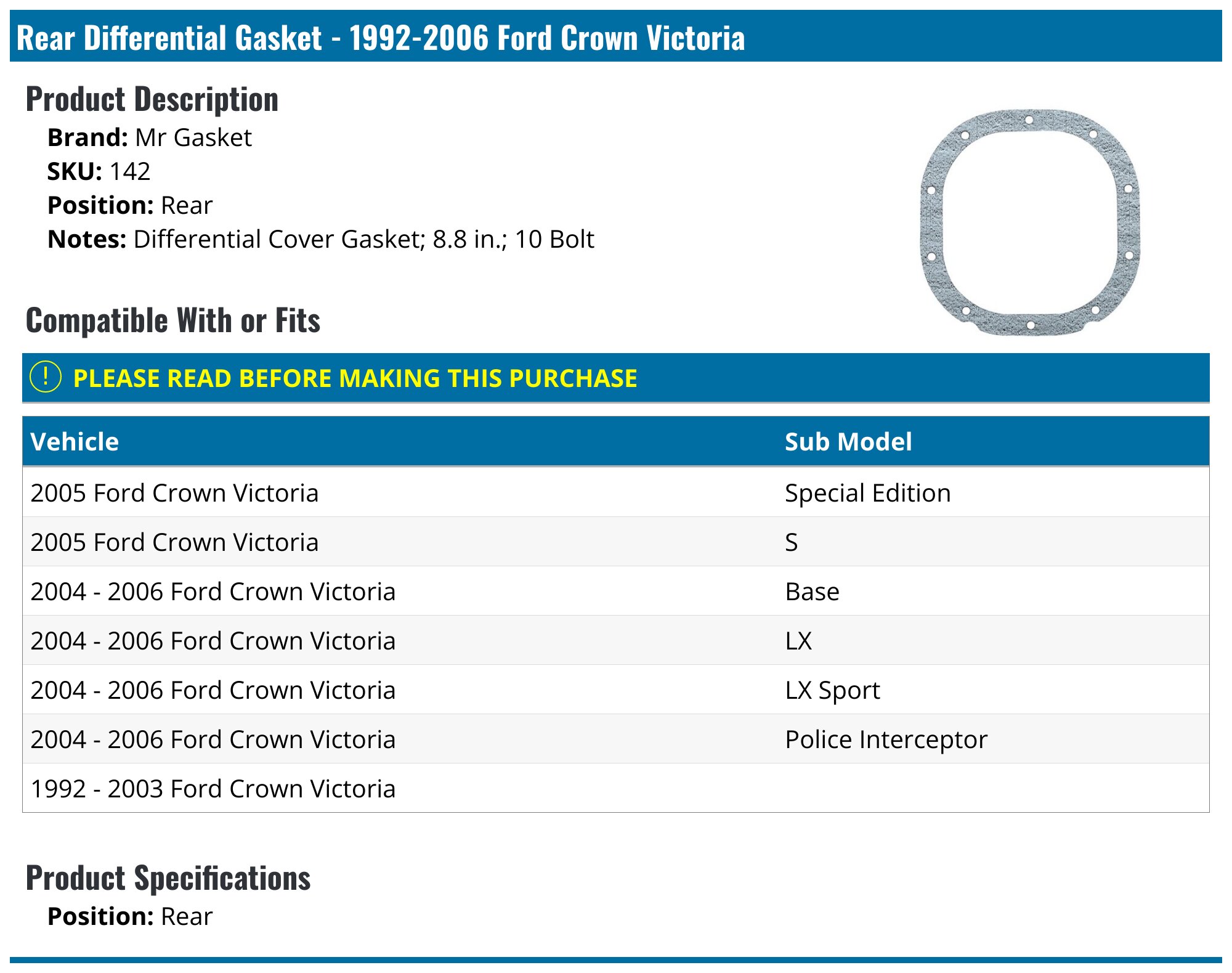 2003-2009 Ford Crown Victoria Differential Gear Set