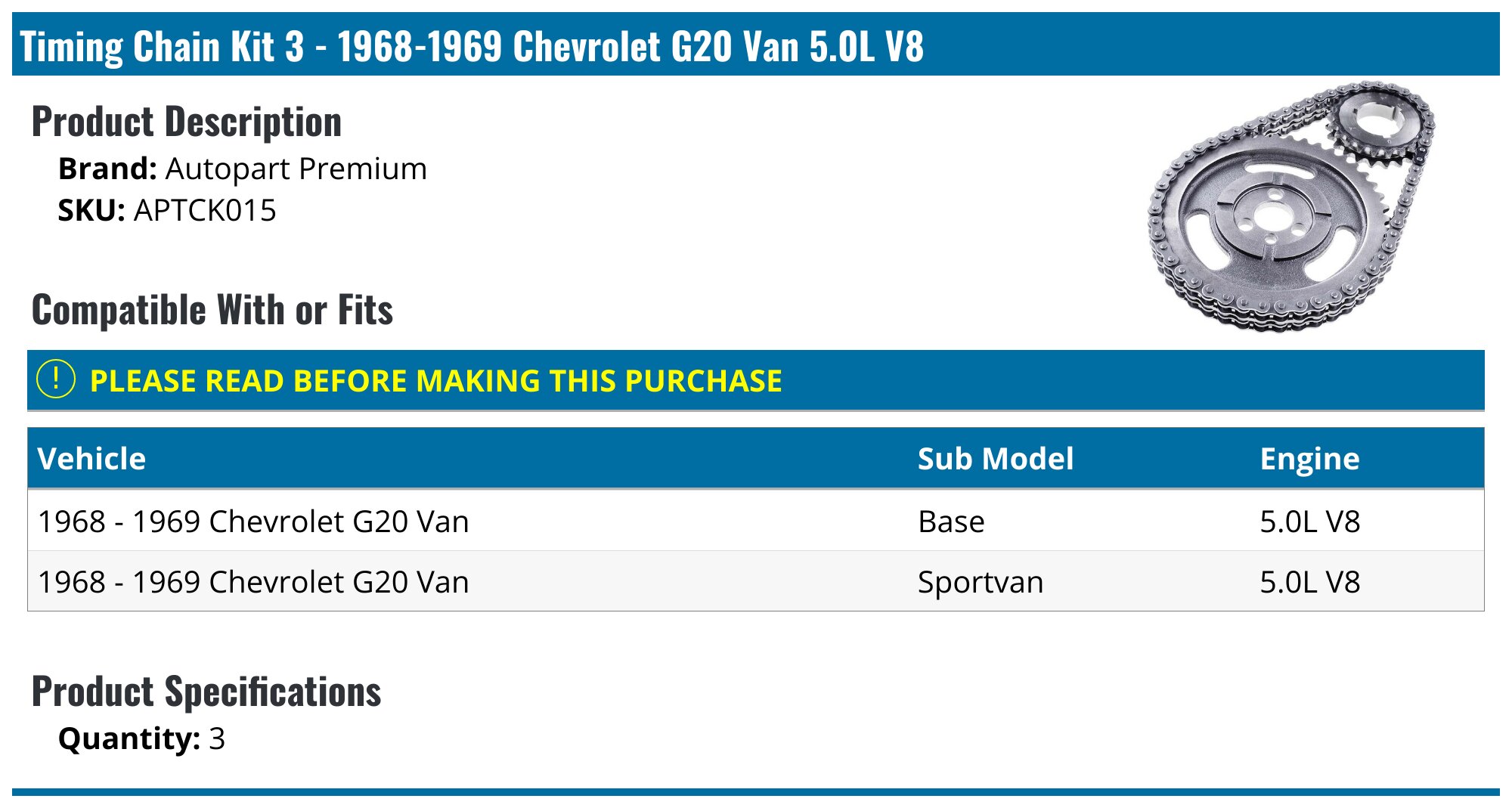 1968-1969 Chevrolet G20 Van Timing Chain - Autopart Premium APTCK015