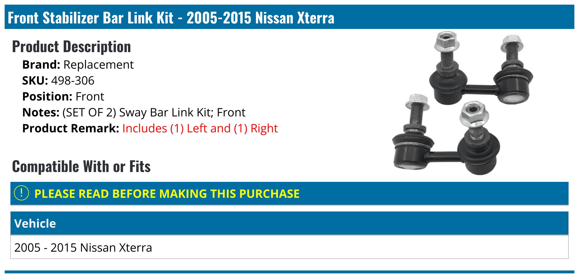 NEW 2pc Set for 2000 - 2004 Nissan Frontier Xterra Steering Parts Sway