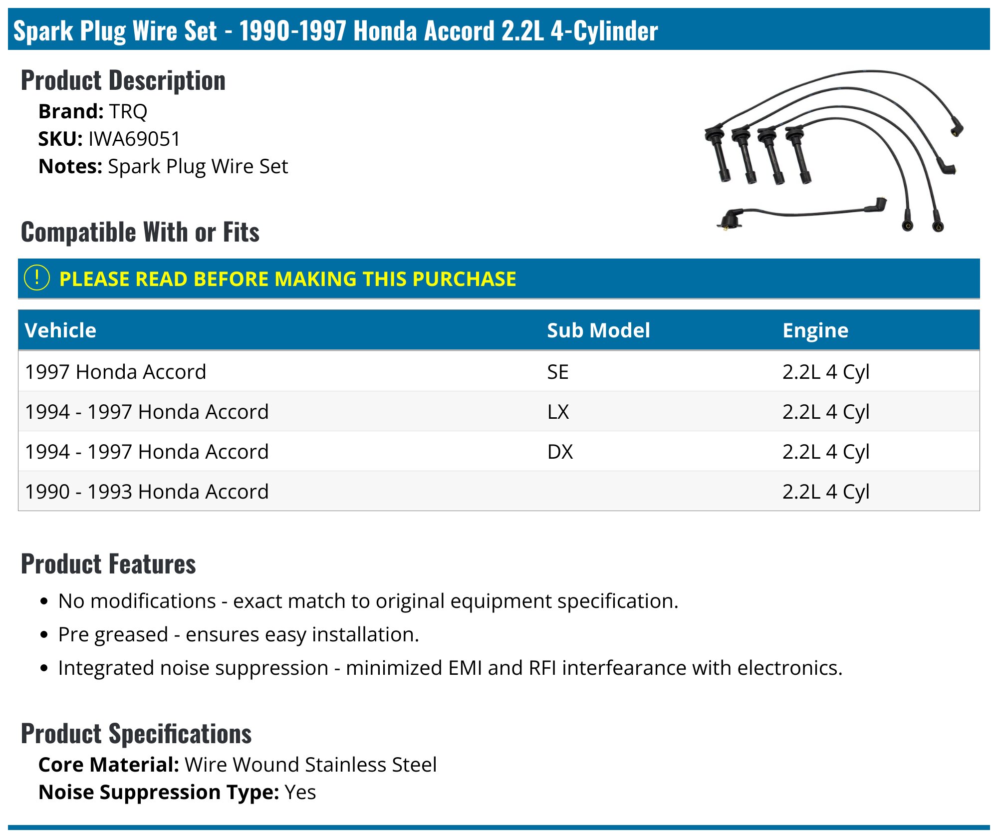 Complete Tune Up Kit For Honda Accord 2.2L 1994-1996 – Filters, Plugs, Wires, Cap, Rotor