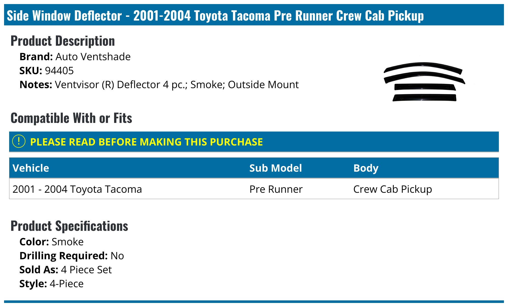 In-Channel Style Window Deflectors For Toyota Tacoma 2001 2004 Double Cab - Foto 11