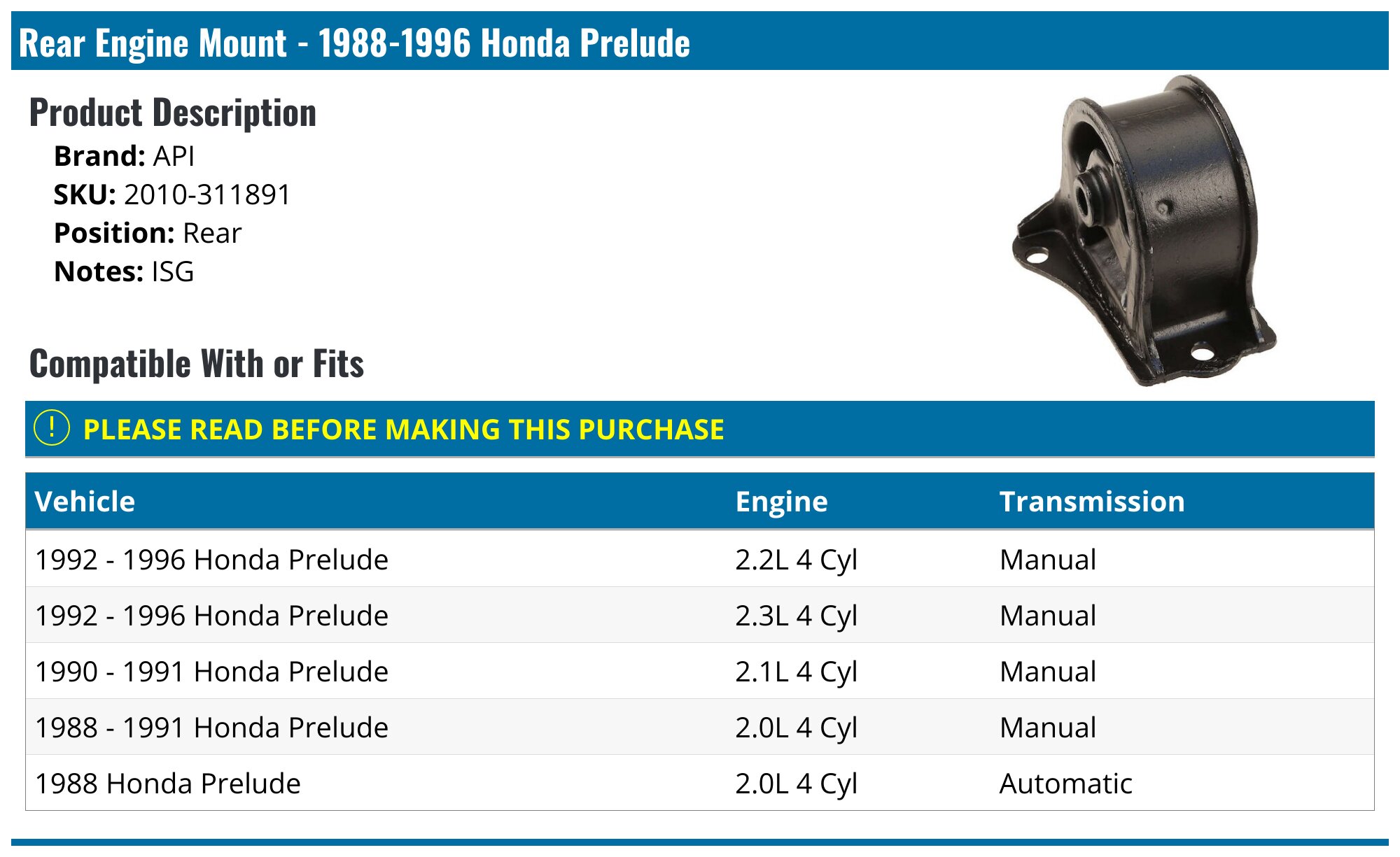 Westar Front Left Engine Mount For 1989-1991 Honda Prelude 2.0L | EM-5510