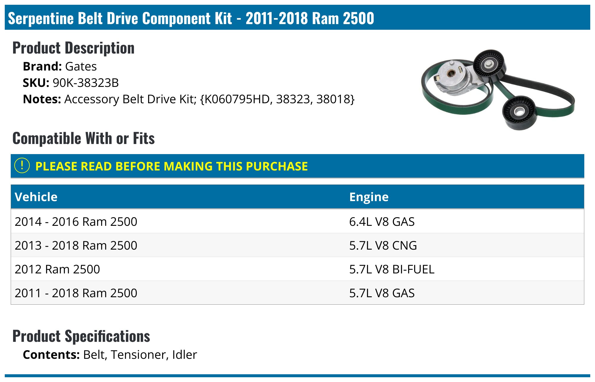 03-07 Dodge 5.9L Cummins Serpentine Belts & Tensioners |Pure Diesel Power 03-07 Dodge 5.9L Cummins Serpentine Belts & Tensioners |Pure Diesel Power