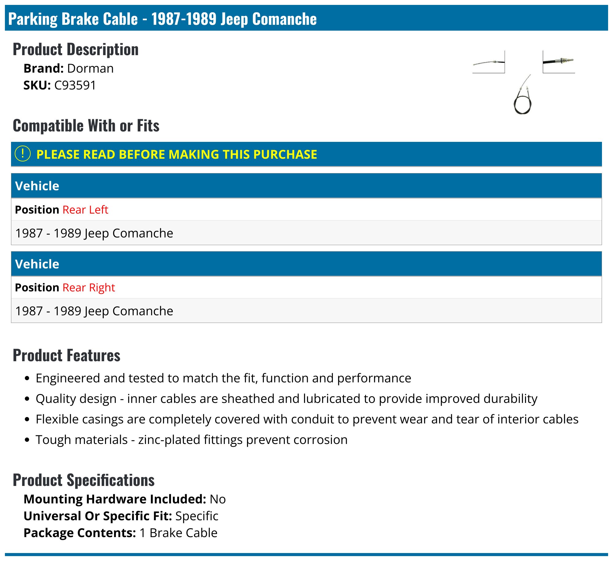 C93589 Brake Cable Dorman - Wheeler Fleet Solutions
