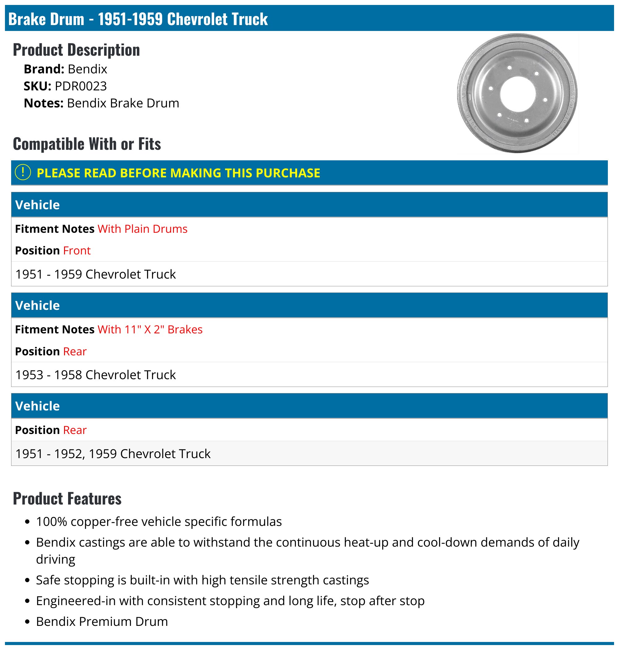 New Front Brake Drum for 52-60 Buick Models