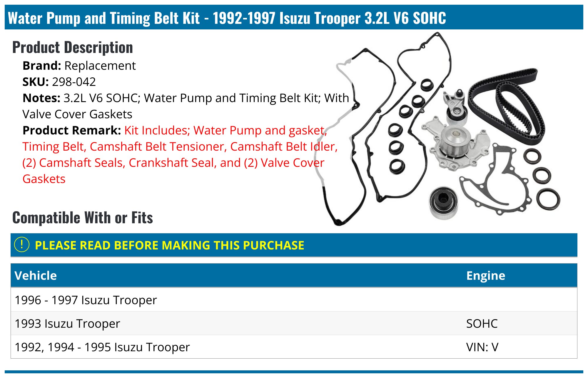 19921997 Isuzu Trooper Timing Belt Replacement 298042