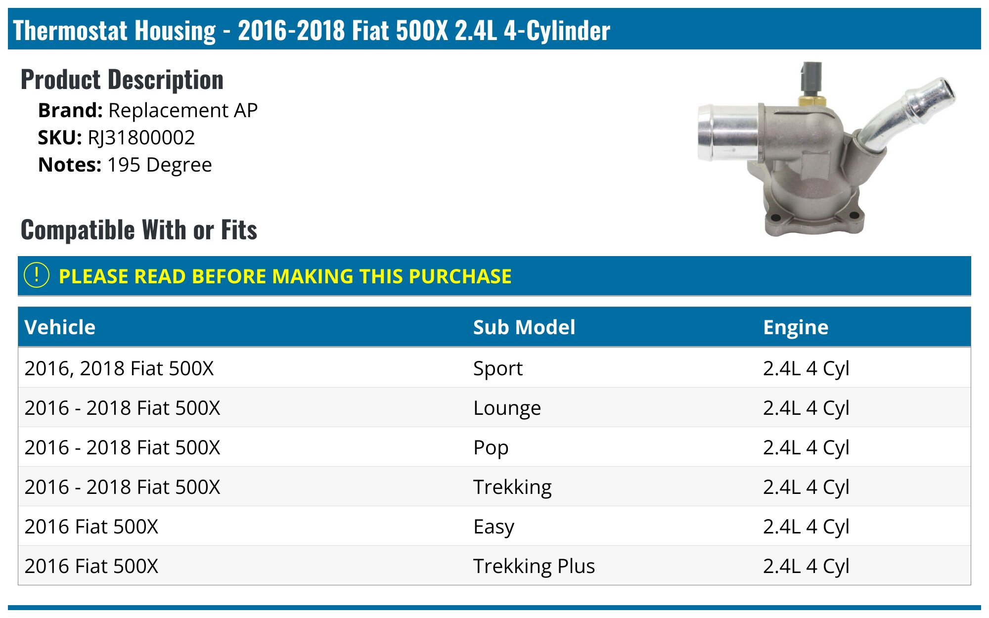 Termostato Raffreddamento Per Auto Mito, Punto, 500 - Con Guarnizione, Ricambio #55202176