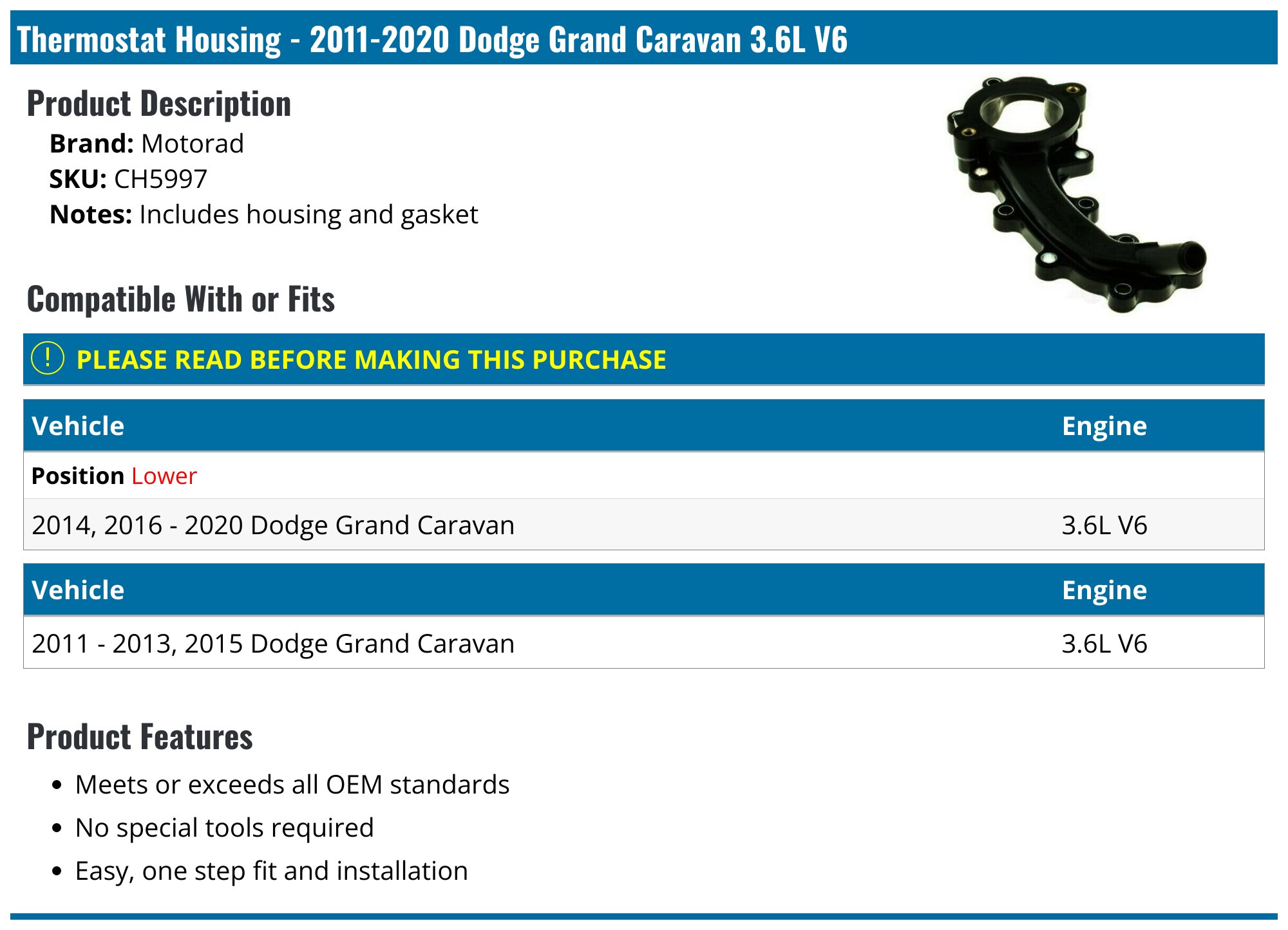 2012 Dodge Grand Caravan Thermostat Housing - Mopar Parts Giant