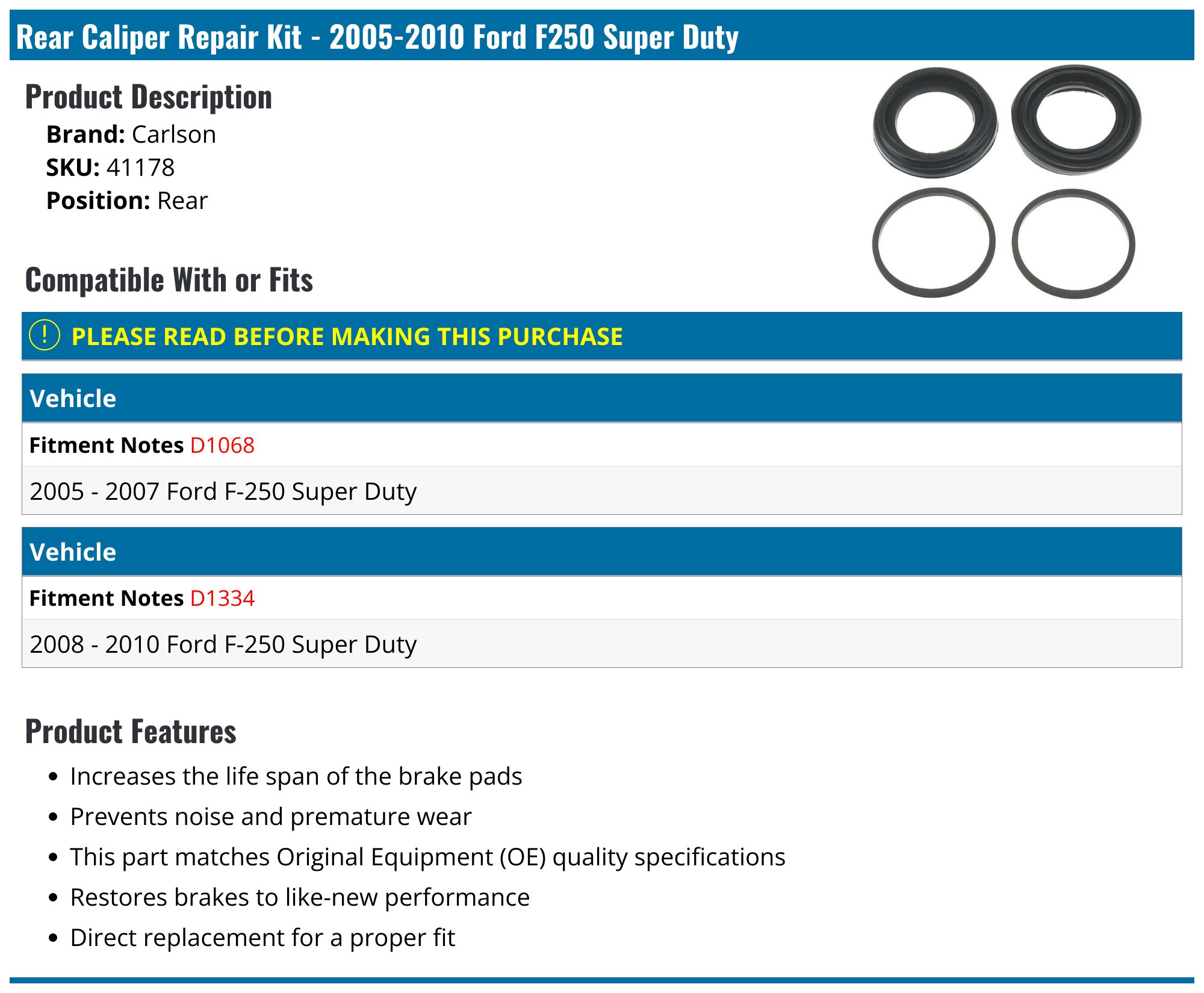 Rear Caliper Repair Kit – Fits 2005-2008 Ford F250 Super Duty