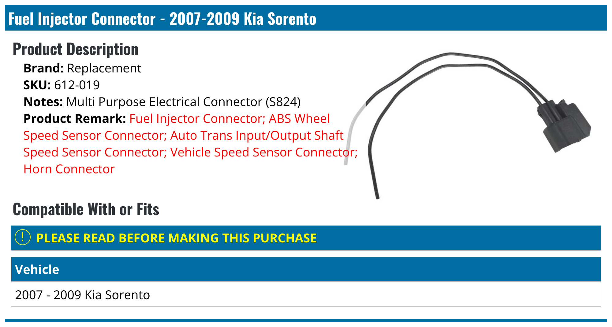 20072009 Kia Sorento Fuel Injector Connector Replacement 612019