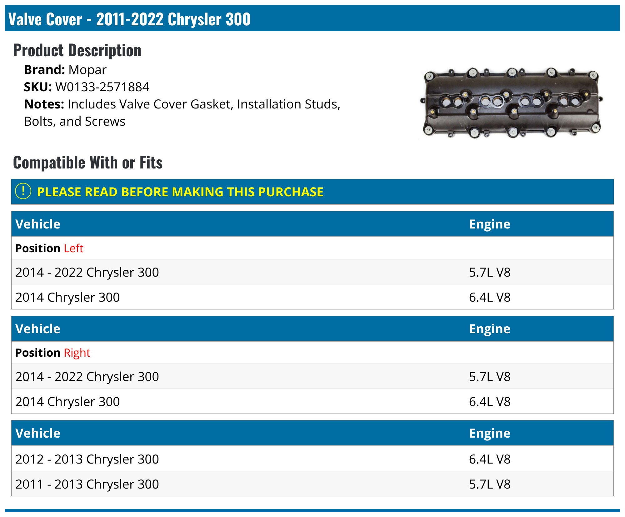TRQ Valve Cover For Chrysler Dodge Jeep Ram - Left & Right Side Compatible With 5.7L & 6.4L V8