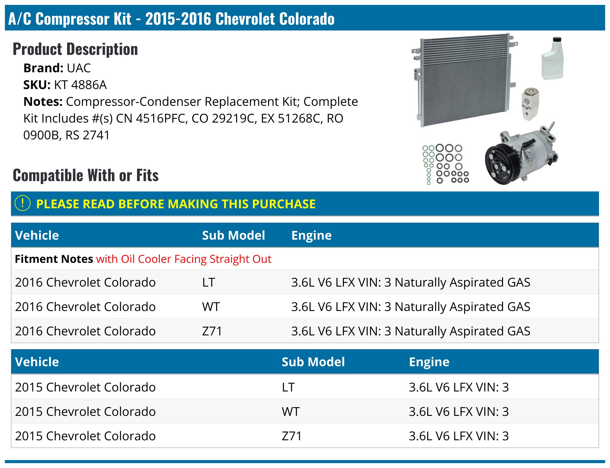 2015-2016 Chevrolet Colorado A/C Compressor - UAC KT 4886A - PartsGeek.com
