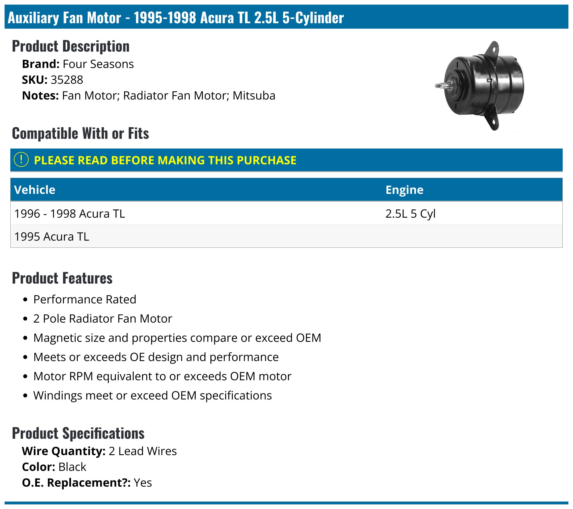 Four Seasons 75592 Radiator Fan Motor Assembly For 04-07 Acura TL Fits Select 2006 Acura 3 2tl E3cbdf66 Fb98 430f 922e 31b2a58275ce.3becfc9cf5692590f77d9656c1ee01a5