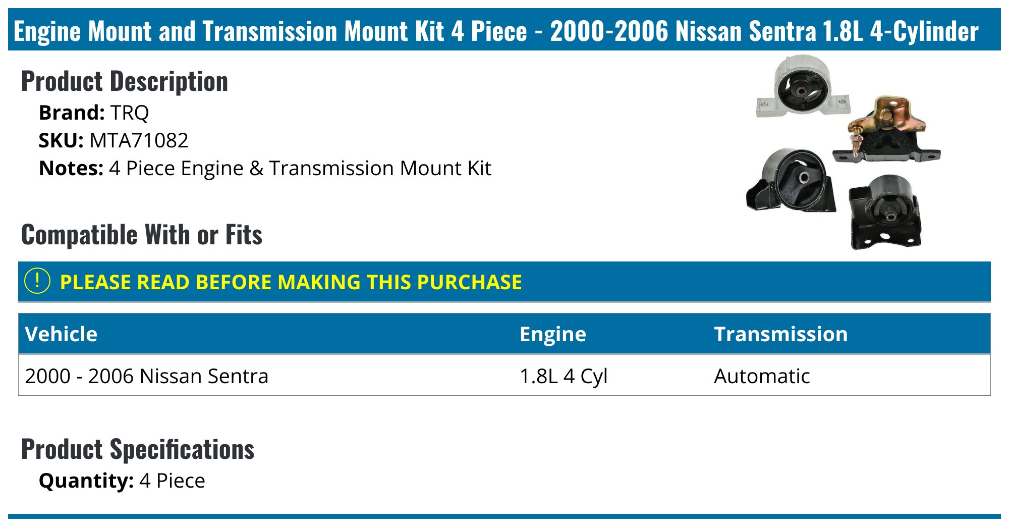 DNJ MMK1001 New Engine Motor Mount Kit Fits Cars & Trucks 00-06