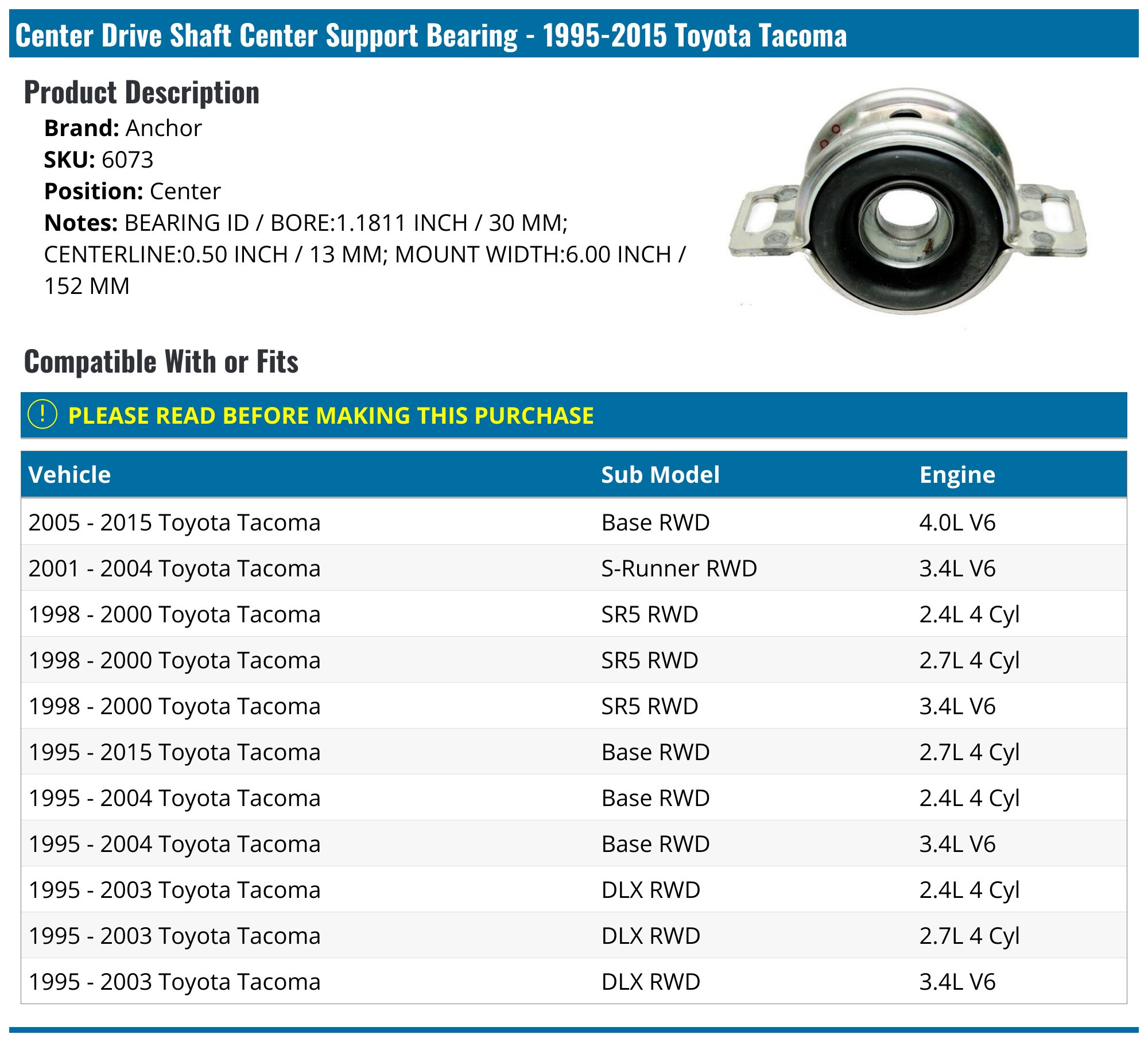 ECCPP Drive Shaft Center Support Bearing Assembly Compatible For Toyota