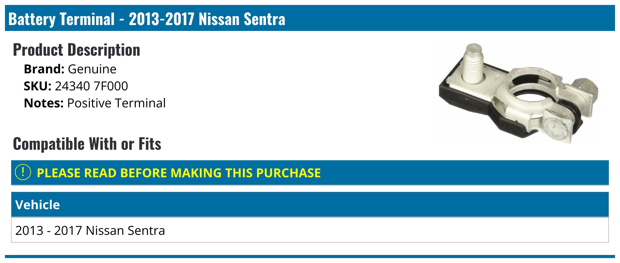Genuine Nissan Positive Battery Terminal – 24340-7F000 (OEM Direct Replacement)