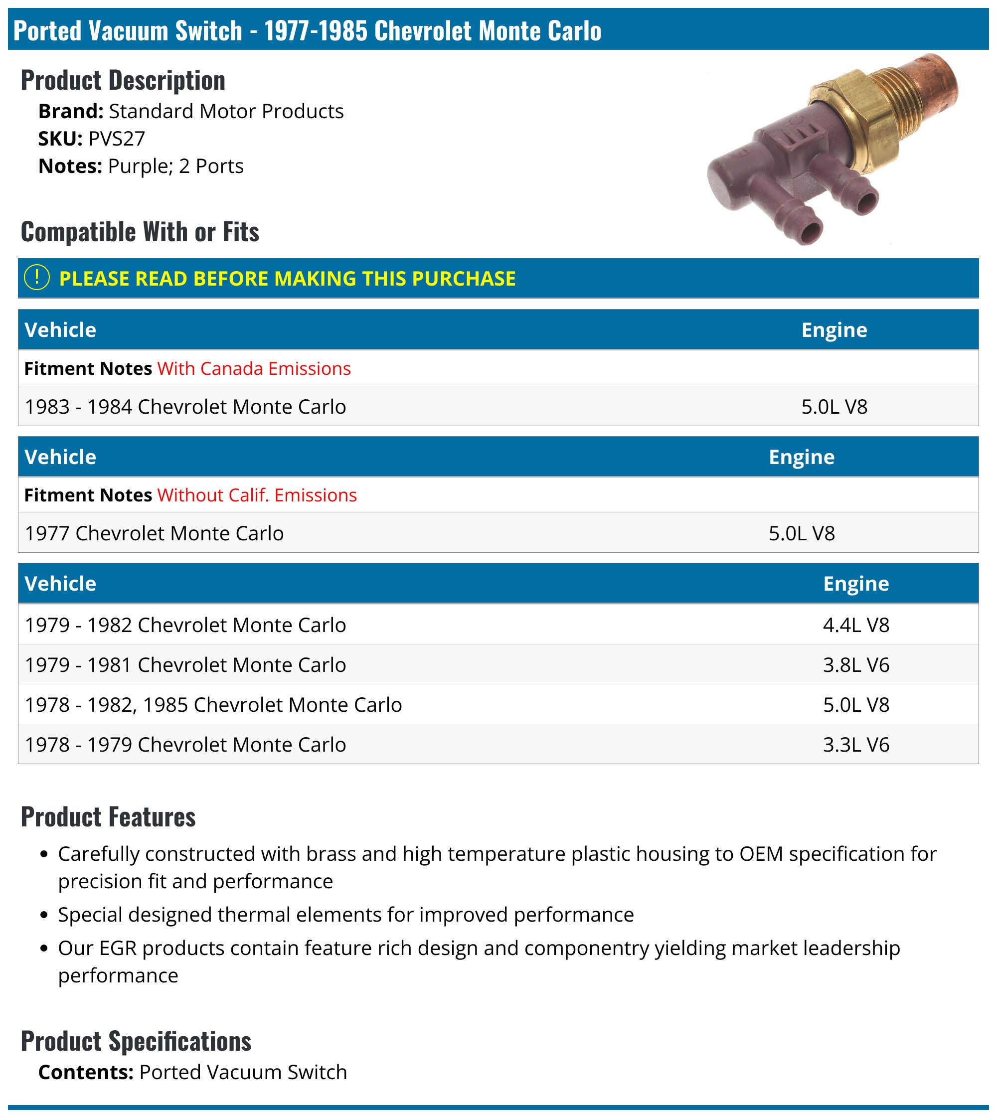 THERMOSTATIC VACUUM SWITCH ,NEW 68-71 PONTIAC – Chicago Muscle Car Parts , Inc THERMOSTATIC VACUUM SWITCH ,NEW 68-71 PONTIAC – Chicago Muscle Car Parts , Inc