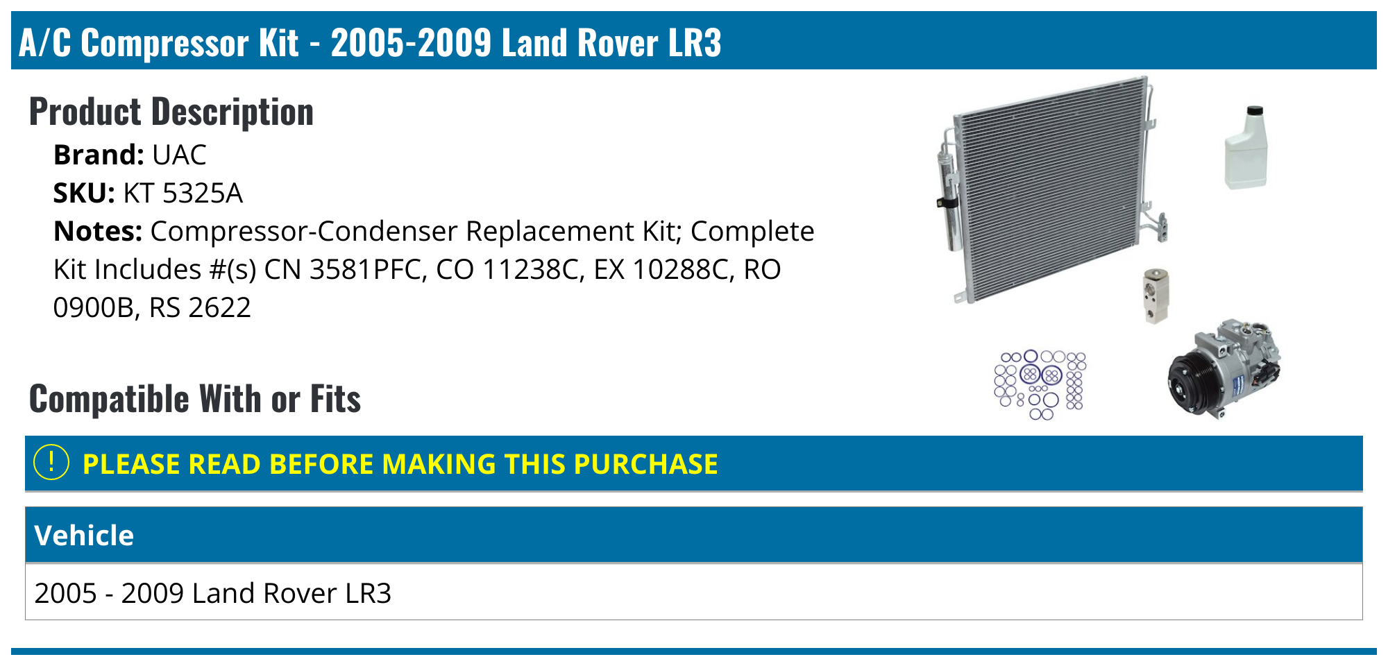 2005-2009 Land Rover LR3 A/C Compressor - UAC KT 5325A - PartsGeek.com