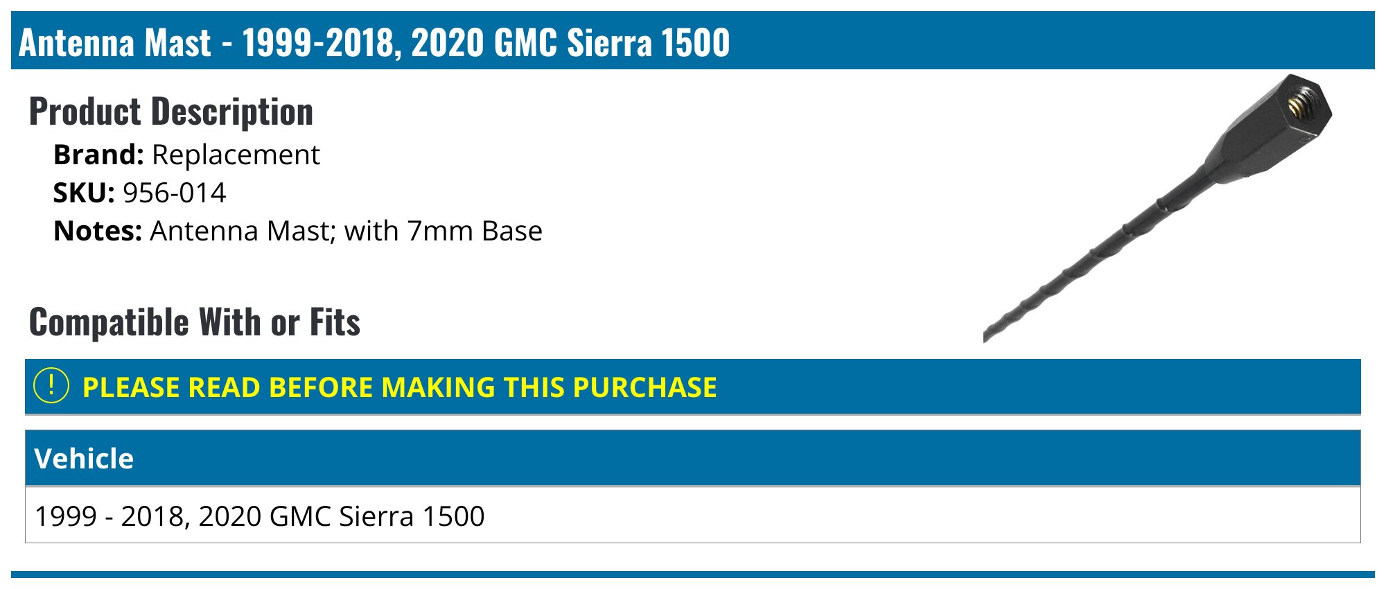 19992018, 2020 GMC Sierra 1500 Antenna Replacement 956014