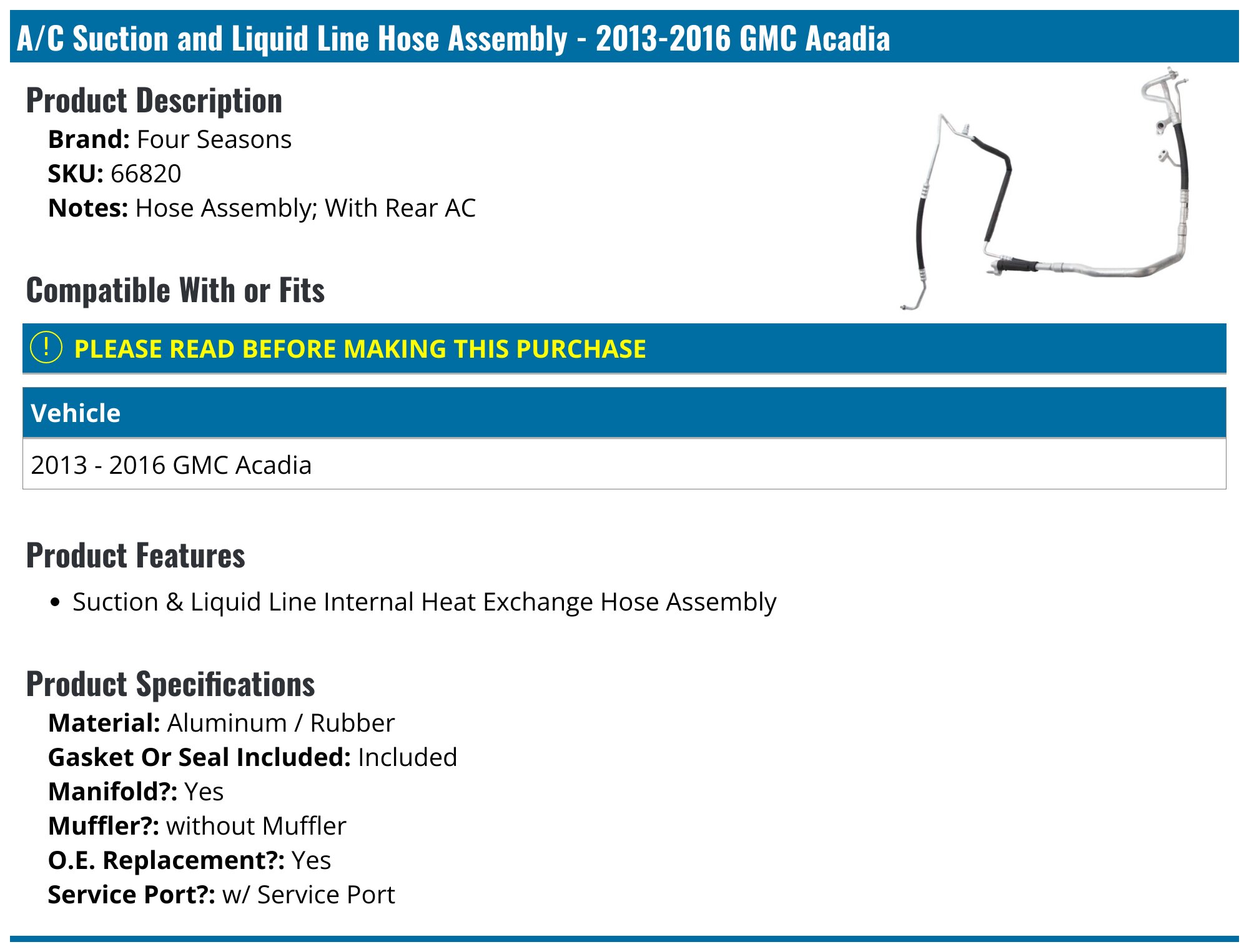 A/C Refrigerant Hose Assembly 53841ZF For 2013-2017 GMC Acadia - Discharge & Suction Line Replacement