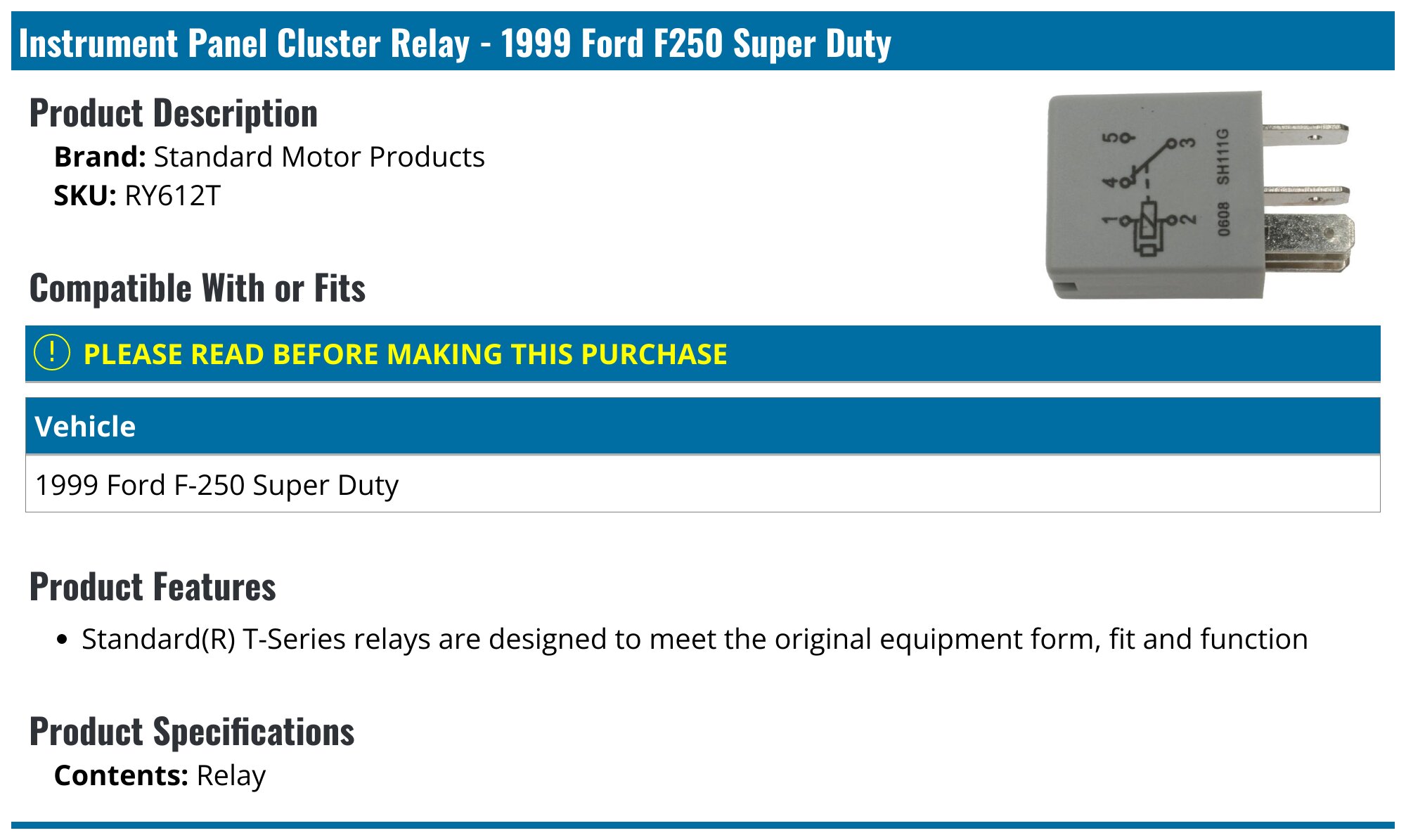 1999 Ford F250 Super Duty Instrument Panel Cluster Relay - Standard ...