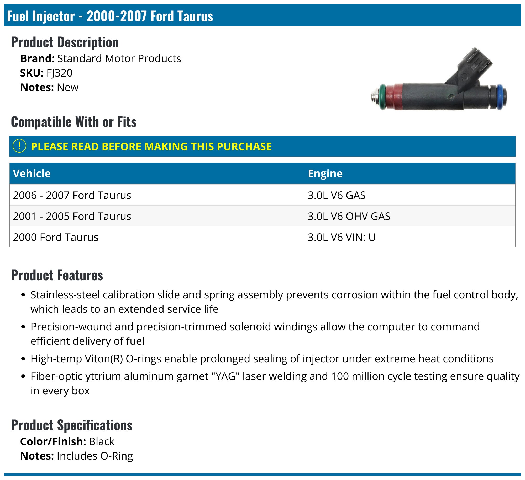 Bosch Fuel Injector Set For 99 Ford Taurus 3.0L V6 – 6 Remanufactured Units, Lifetime Warranty!