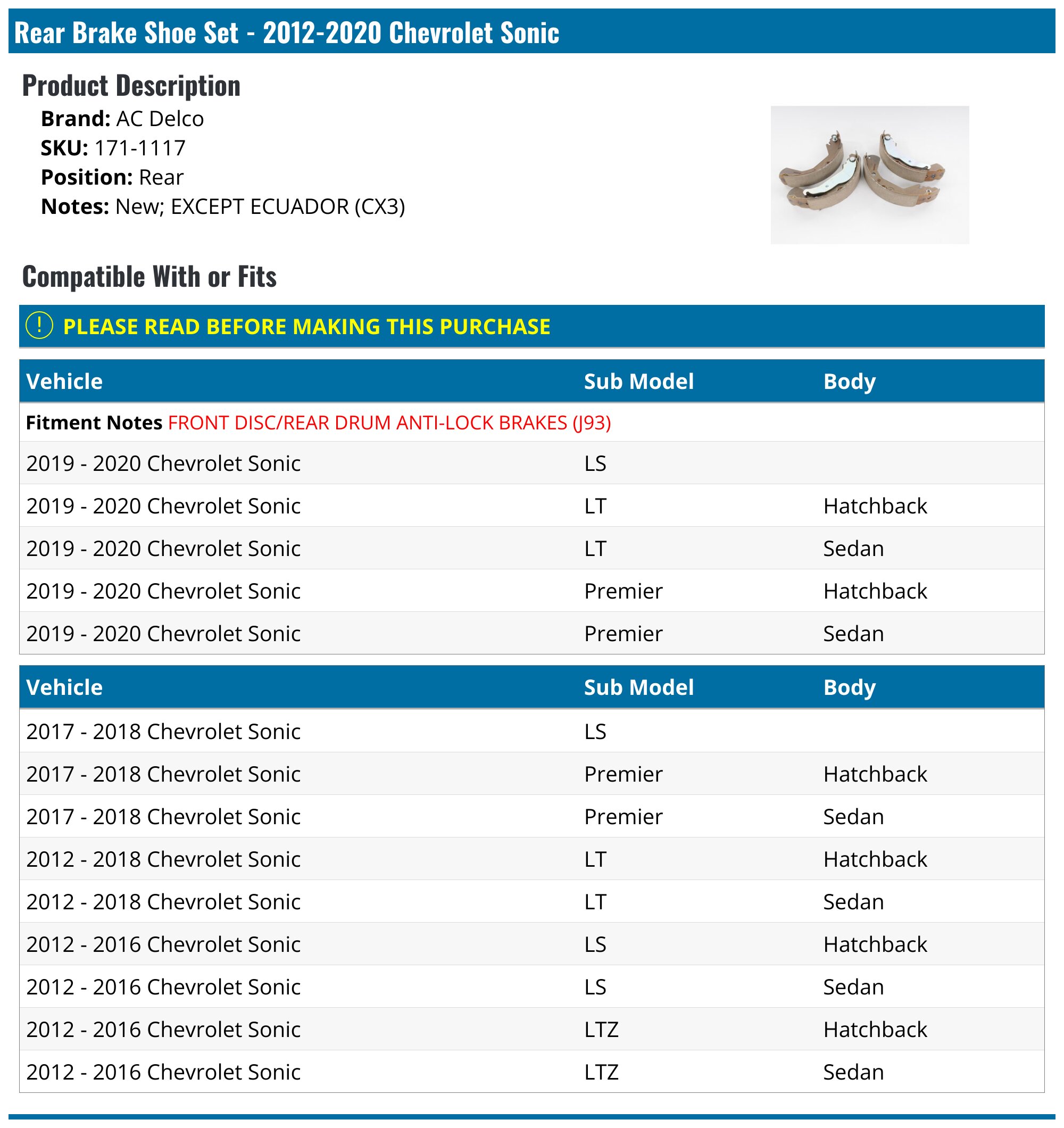 ACDelco 171020B Professional Drum Brake Shoe Set (Rear), 1