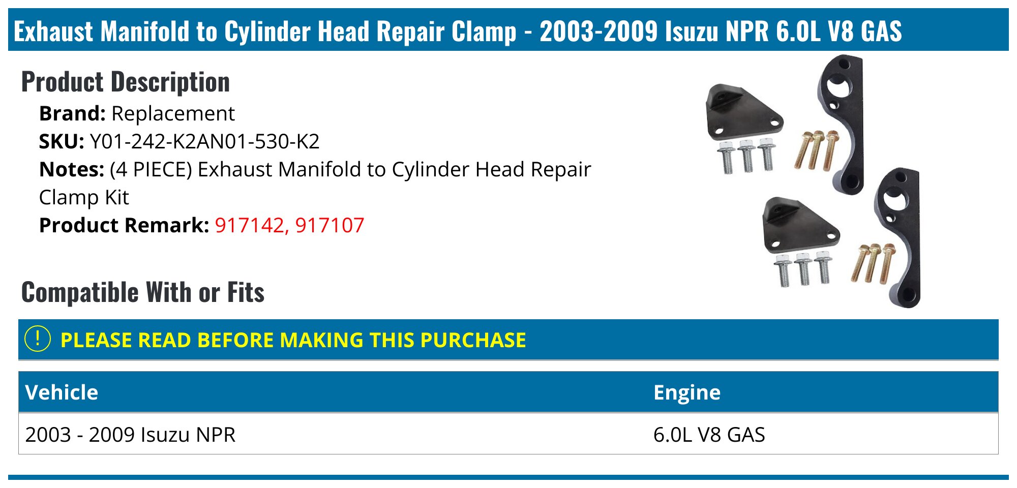 Aramox Exhaust Manifold Repair Kit,917107 Exhaust Manifold To