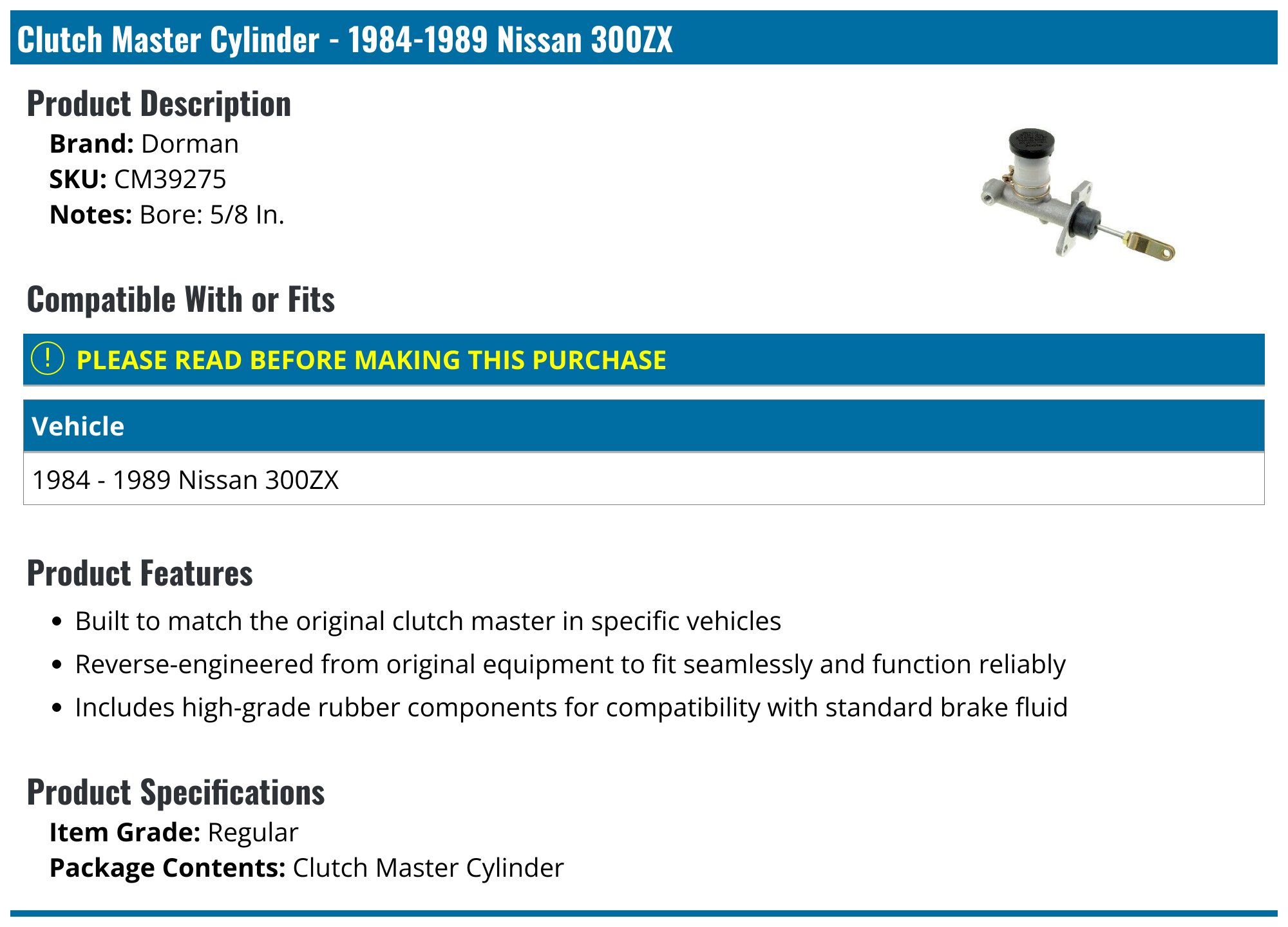 1984-1989 Nissan 300ZX Clutch Master Cylinder - Dorman CM39275