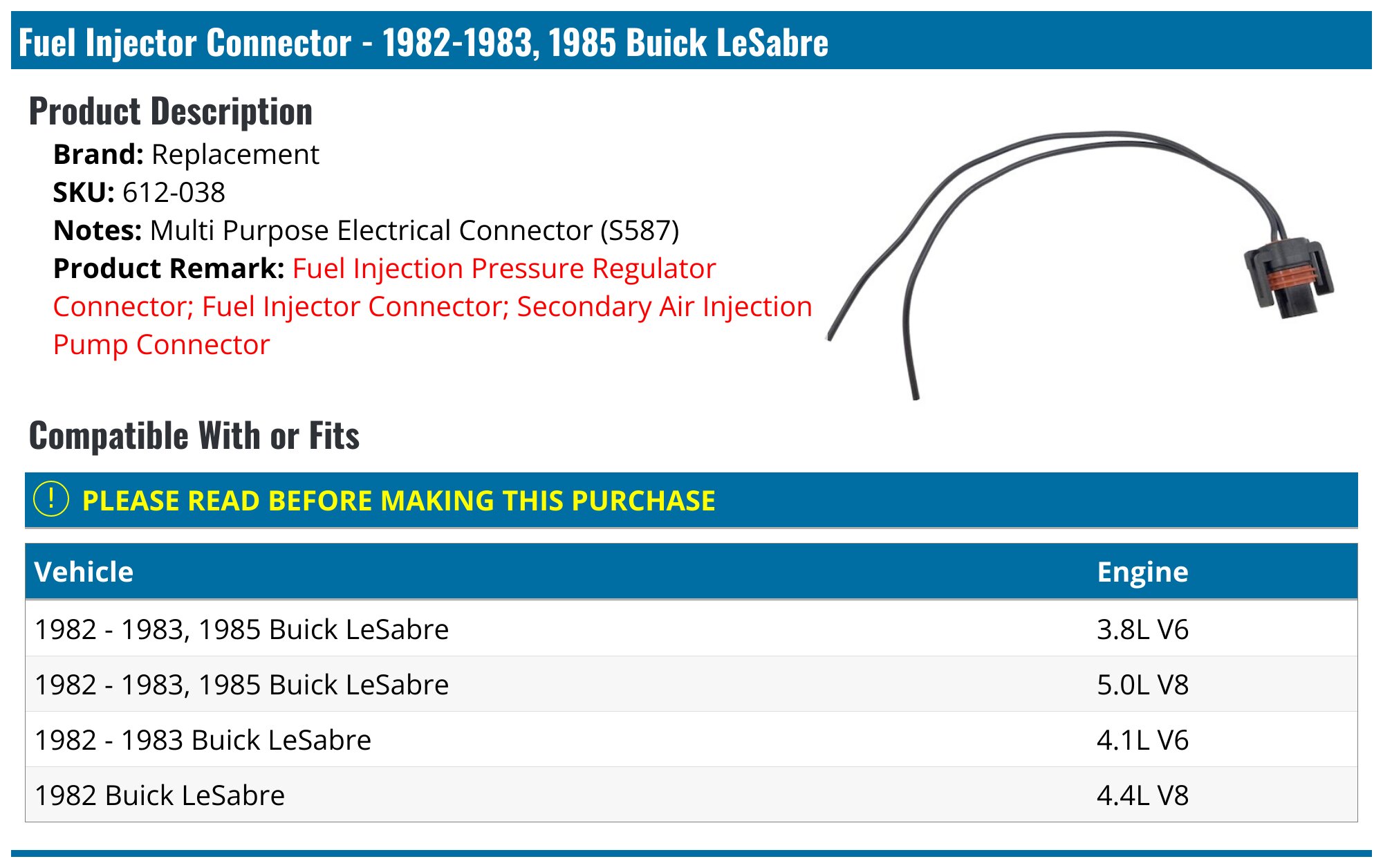 19821983, 1985 Buick LeSabre Fuel Injector Connector Replacement 612