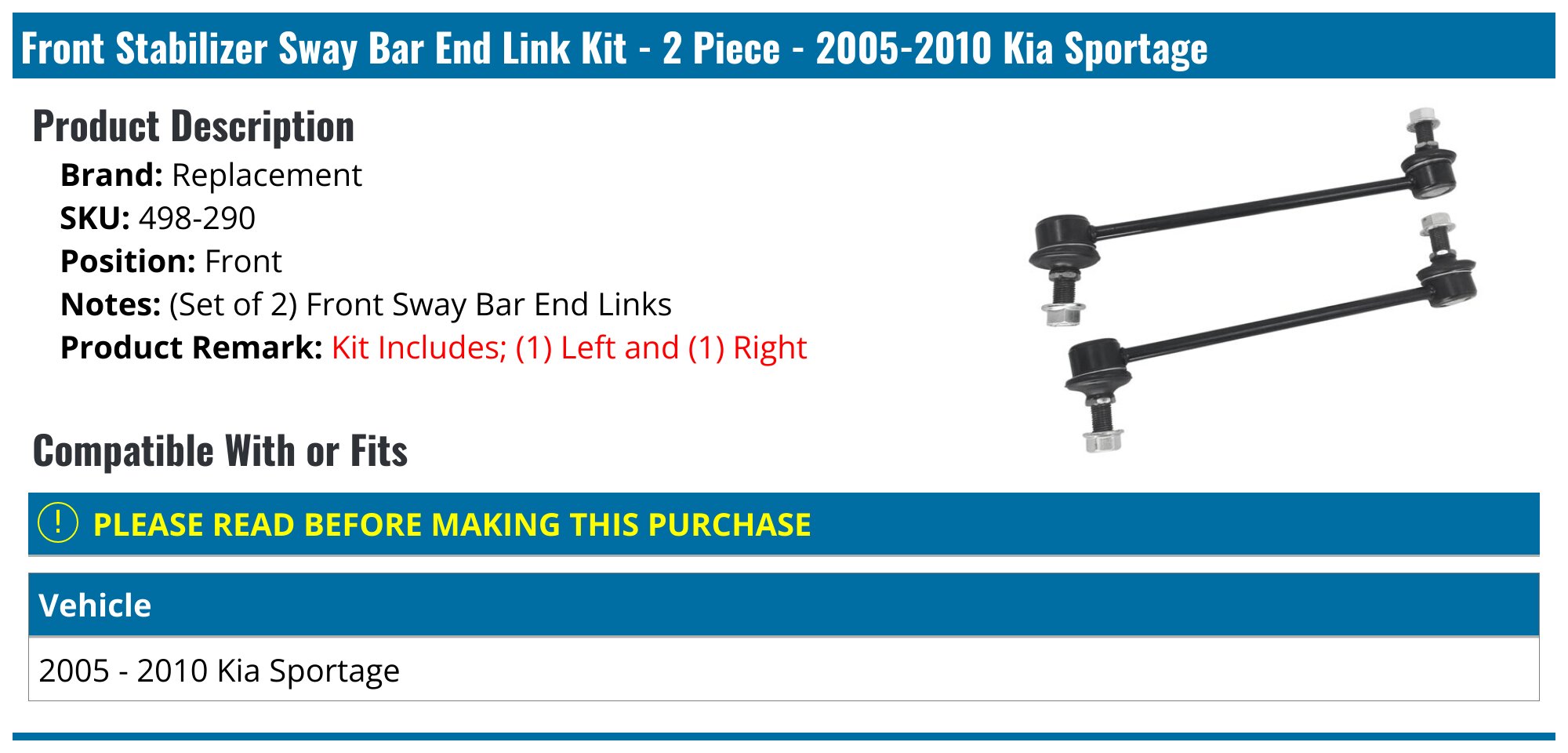 Front & Rear Sway Bar Links Kit For 2005-2010 Kia Sportage – 2 Pair Set (4 Links) – Greasable, Alloy Steel, OE Spec