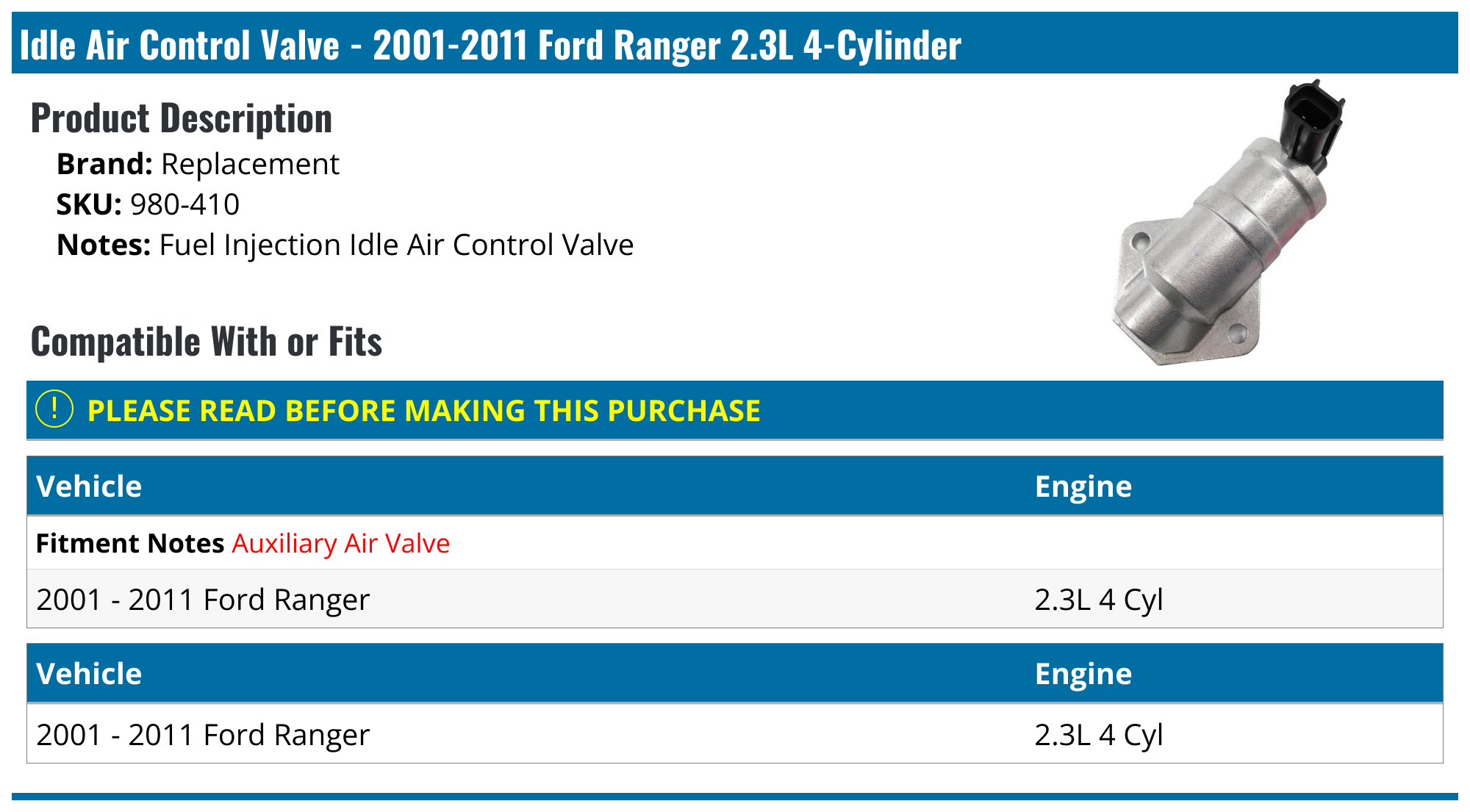 20012011 Ford Ranger Idle Control Valve Replacement 980410