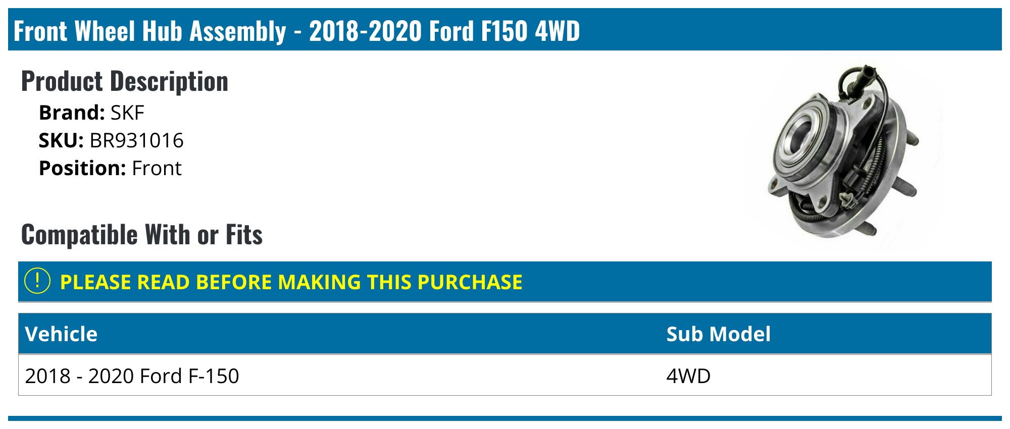 2x Front Wheel Bearing & Hub Assembly For 2018-2020 Ford F-150 4WD With ABS – JADODE