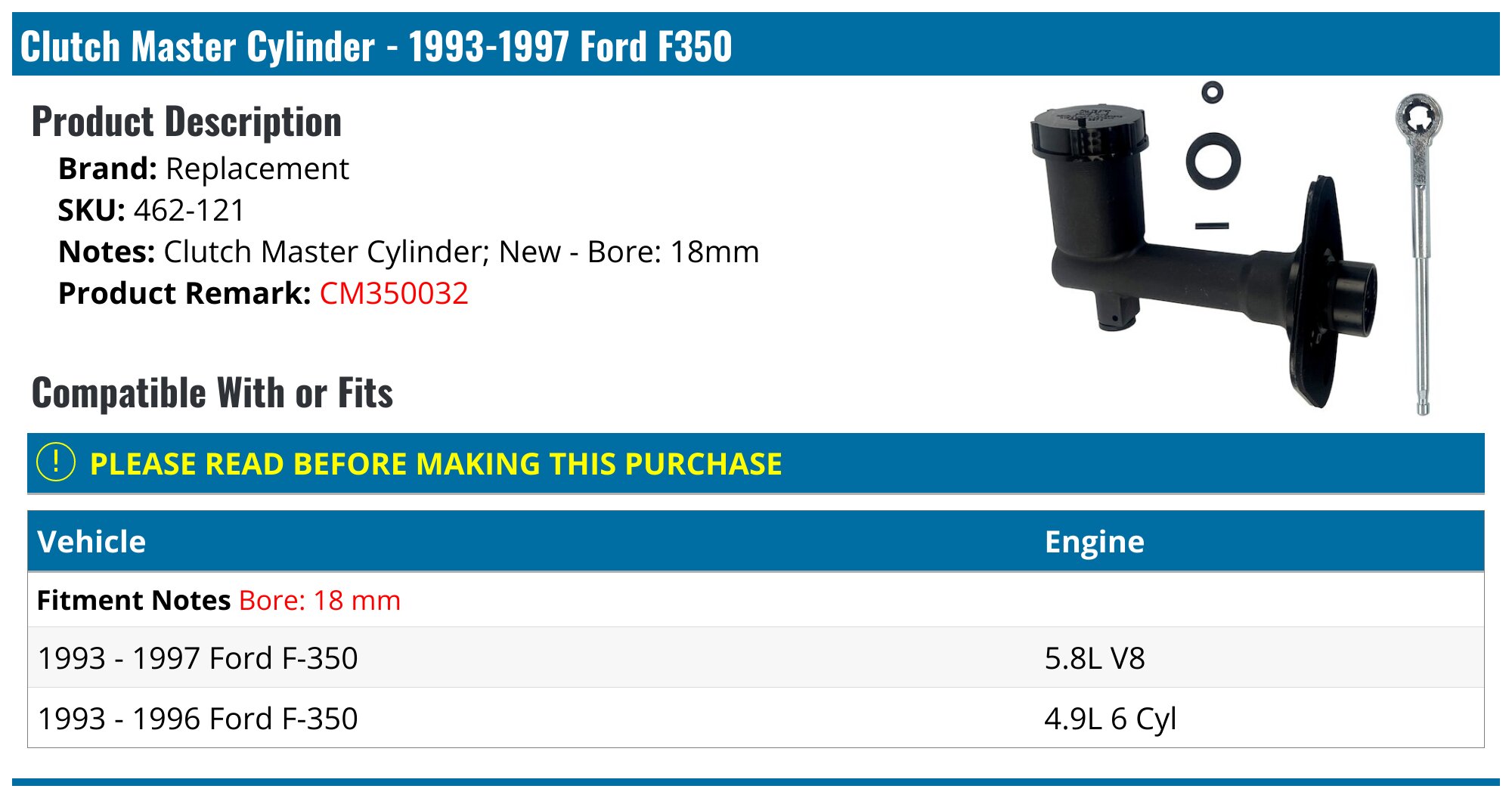 19931997 Ford F350 Clutch Master Cylinder Replacement 462121