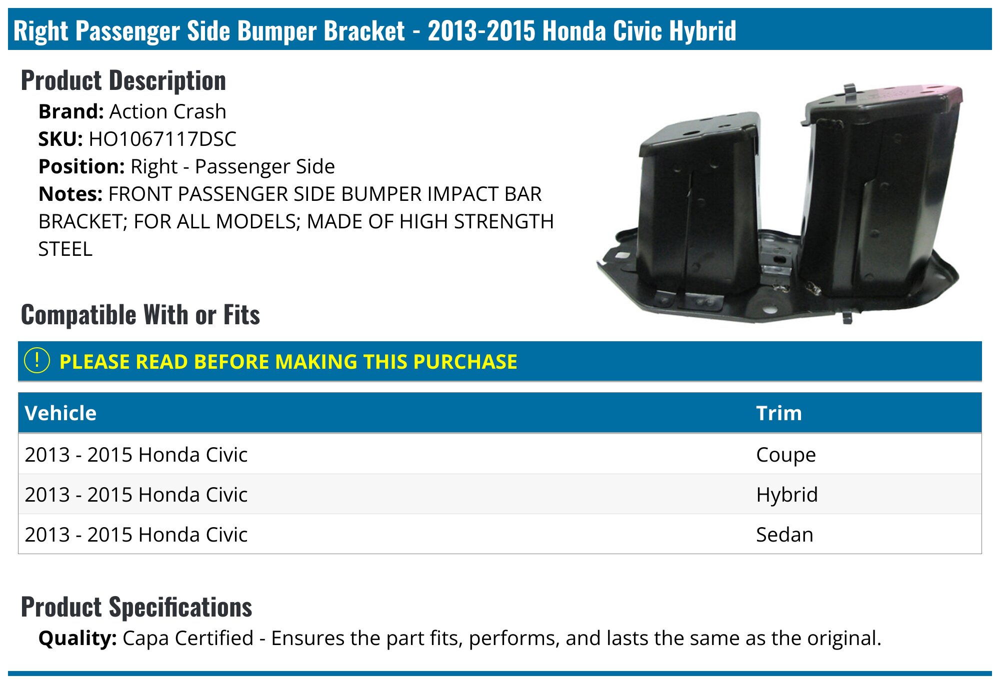 Front Left Driver Side Bumper Bracket For 2006-2008 Dodge Ram 1500 2007 N253YG C