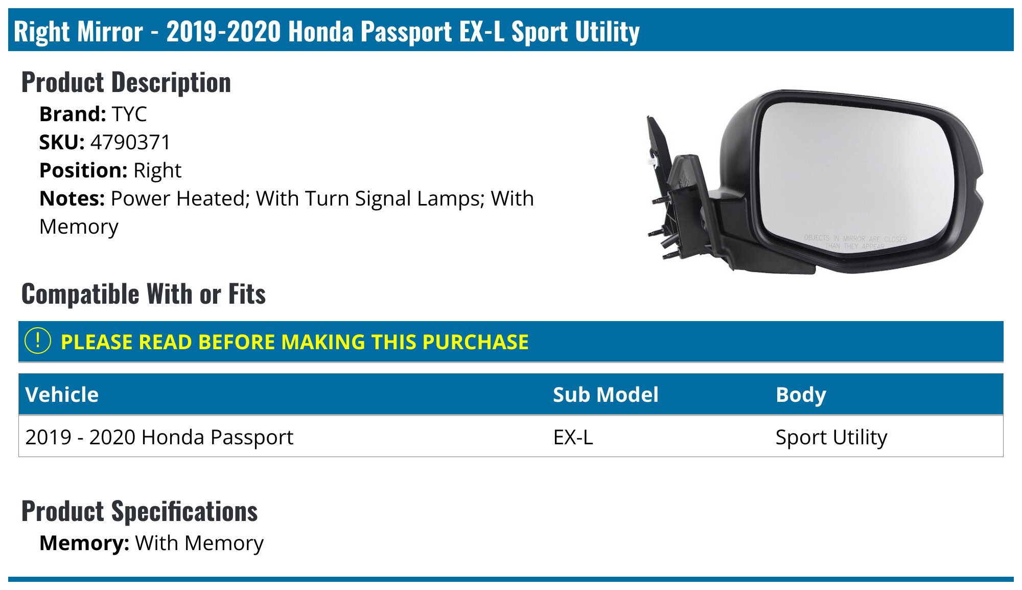 Turn Signal Mirror APA Replacement Exterior Mirror For Honda Pilot &amp; Passport - Driver Side Power Heated With Signal Replacement Rear View Mirror