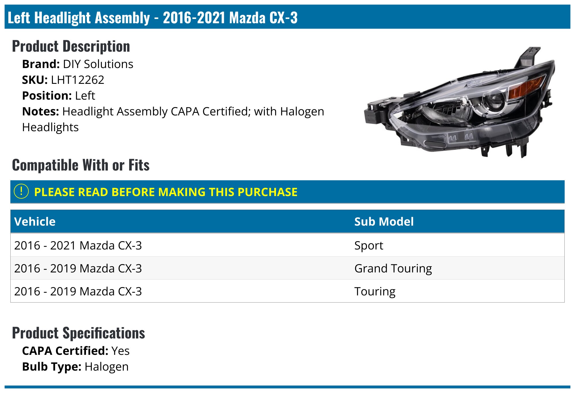 DB3D-51-3F0C - 2016-2018 Mazda CX-3 - Backup Lamp | Mazda Part Direct