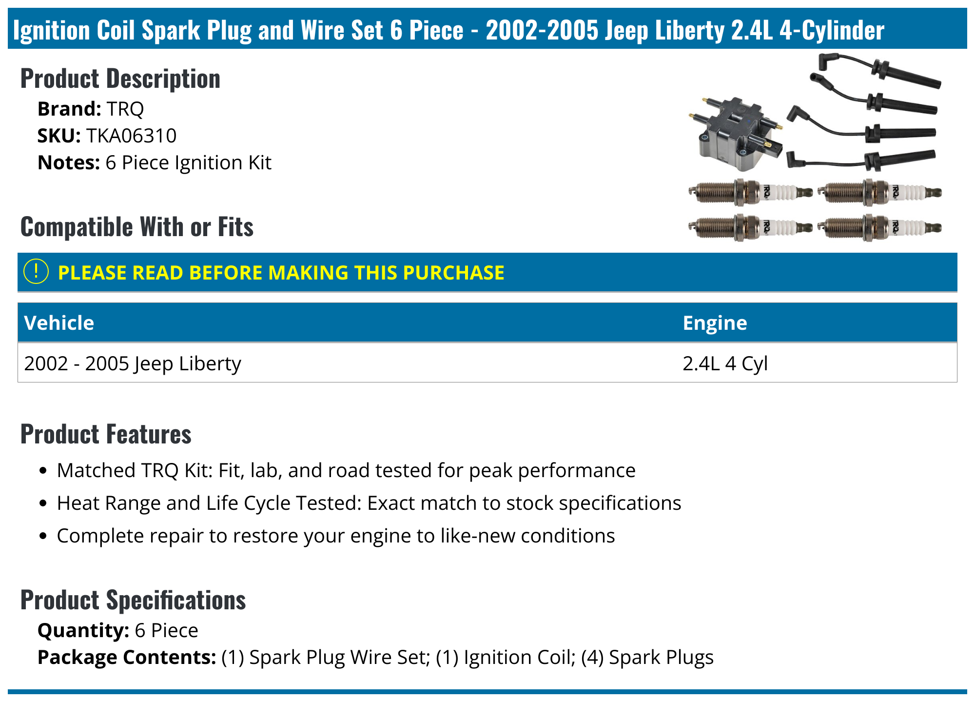 20022005 Jeep Liberty Ignition Coil TRQ TKA06310